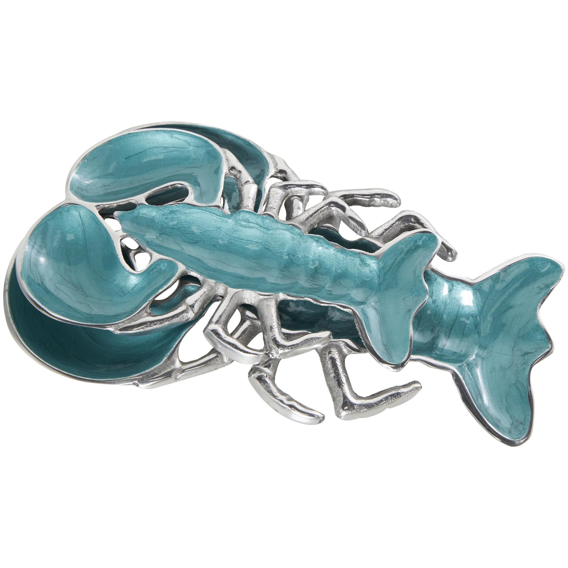 Set of 2 Lobster Aluminum Metal Enameled Living Room Decor Serving Bowl with Silver Metal Exterior Set of 2 11", 9"W