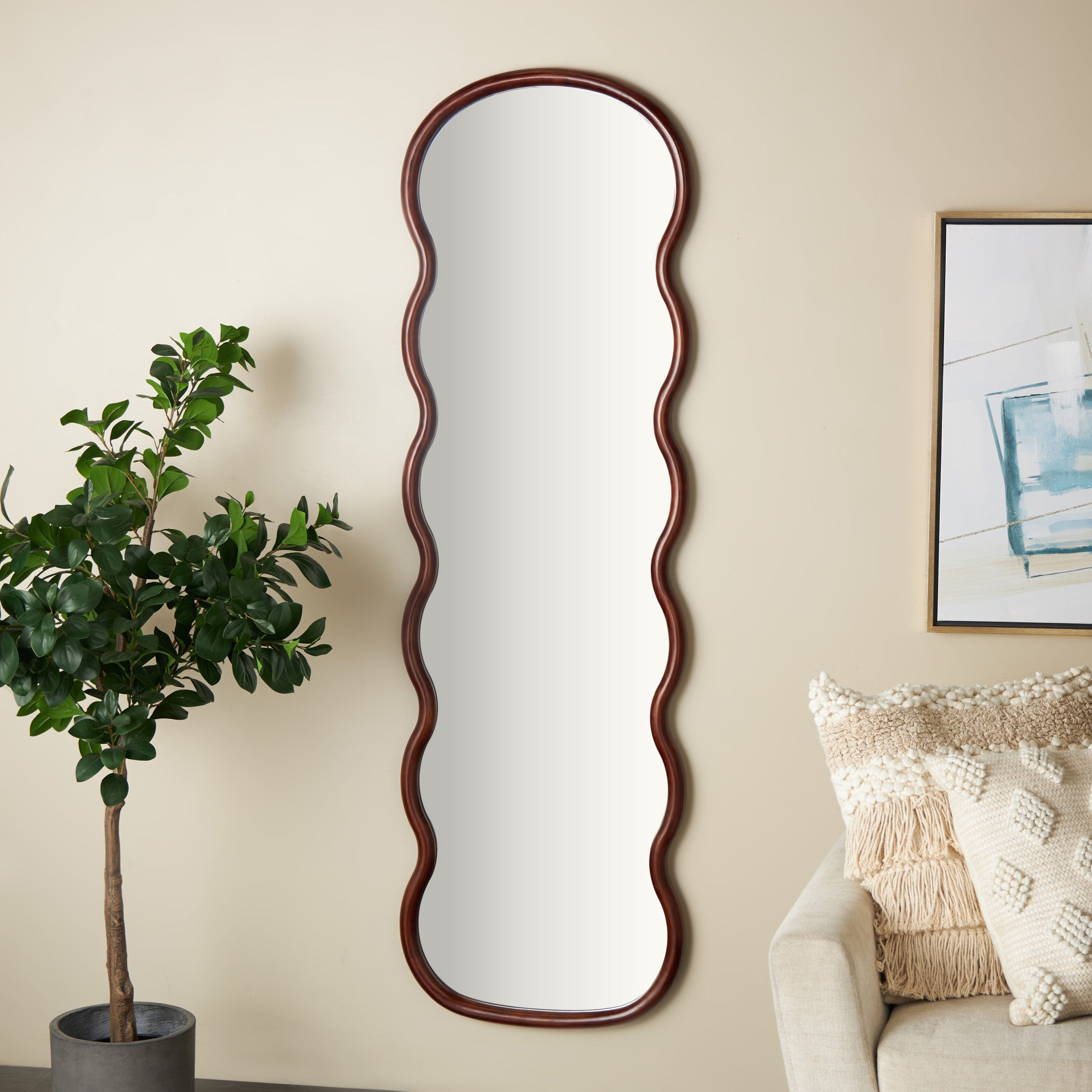 Abstract Wood Wavy Room Wall Mirror