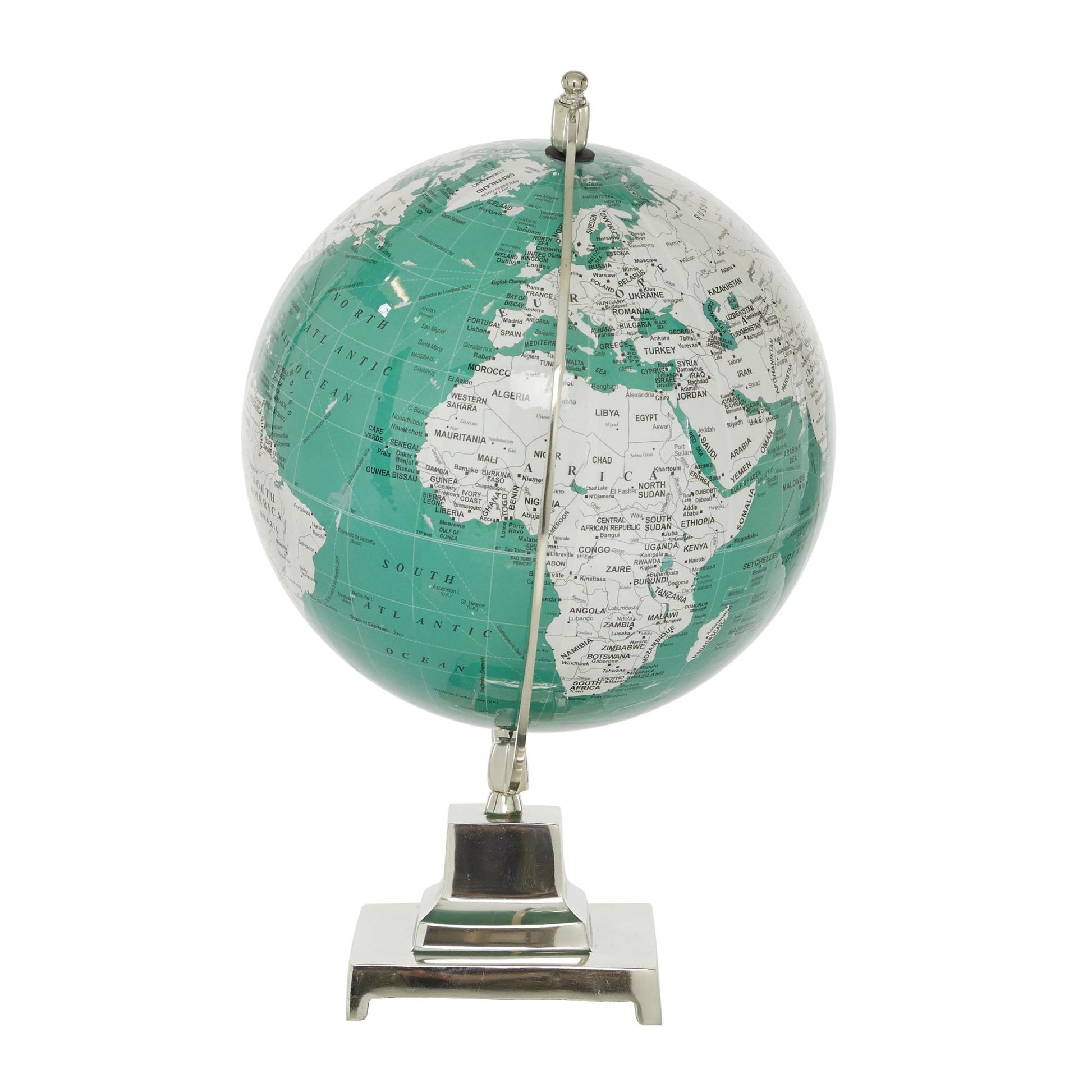 World Map Teal Aluminum Metal Educational/Geographic Earth Globe
