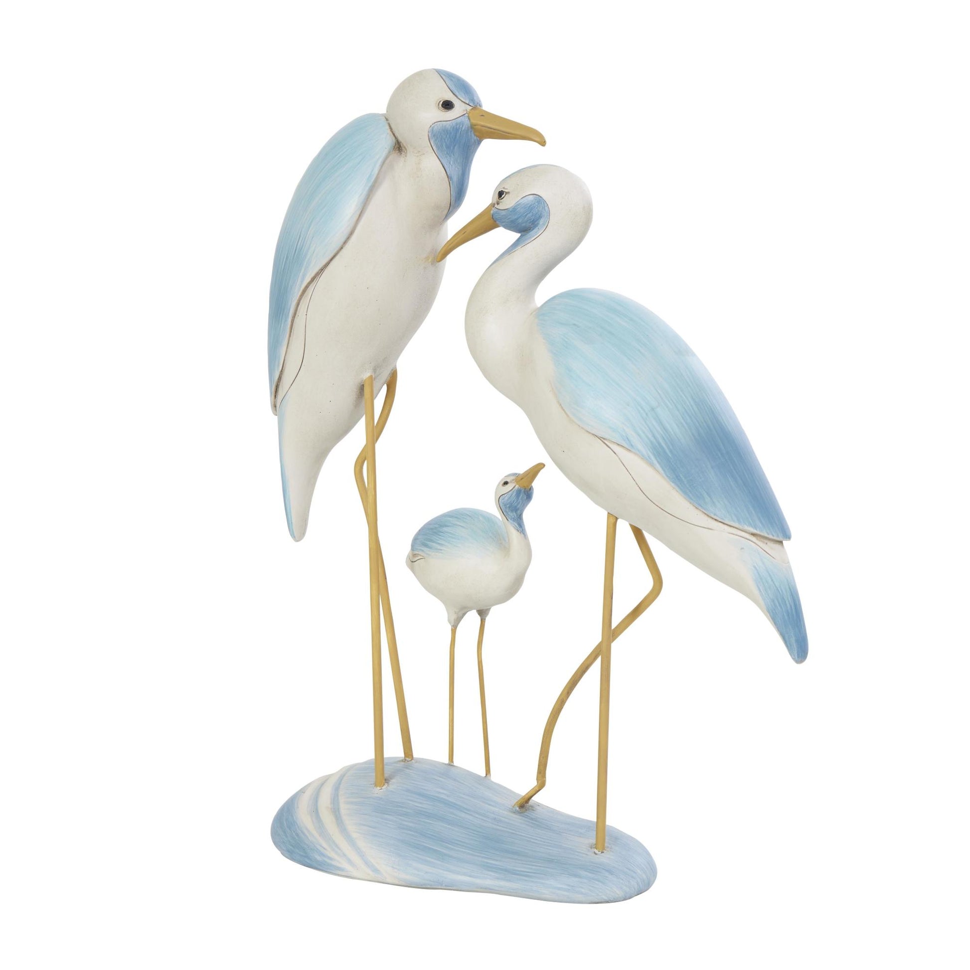 Bird Light Blue Polyresin Family Decorative Sculpture with Yellow Accents