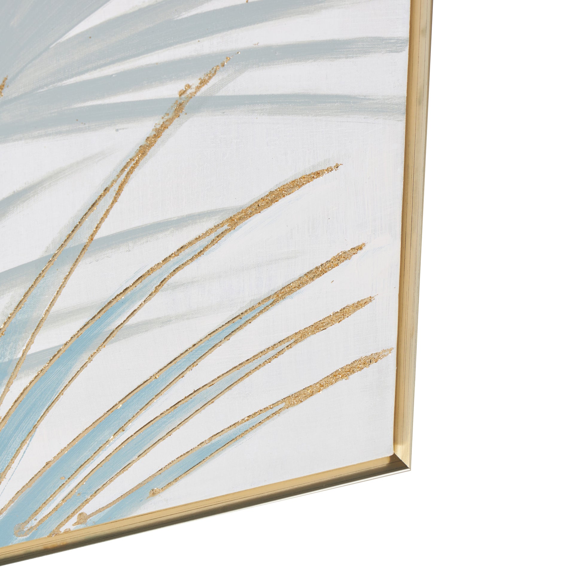 Set of 3 Palm Tree Teal Canvas Metallic Layered Leaf Living Room Framed Wall Art with Gold Foil Details