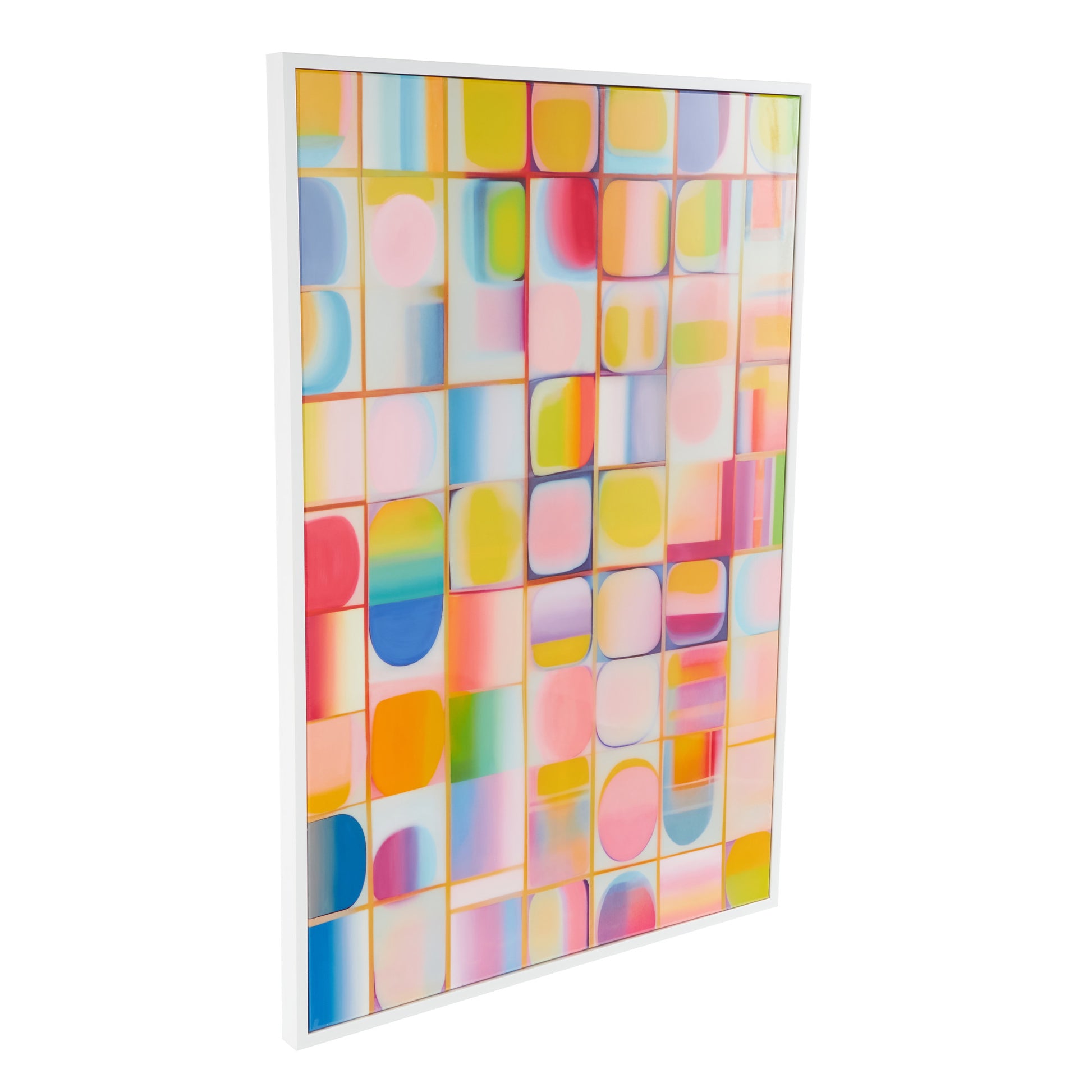 Geometric Multi Colored Canvas Ombre Square Pop Art Living Room Framed Wall Art with White Frame