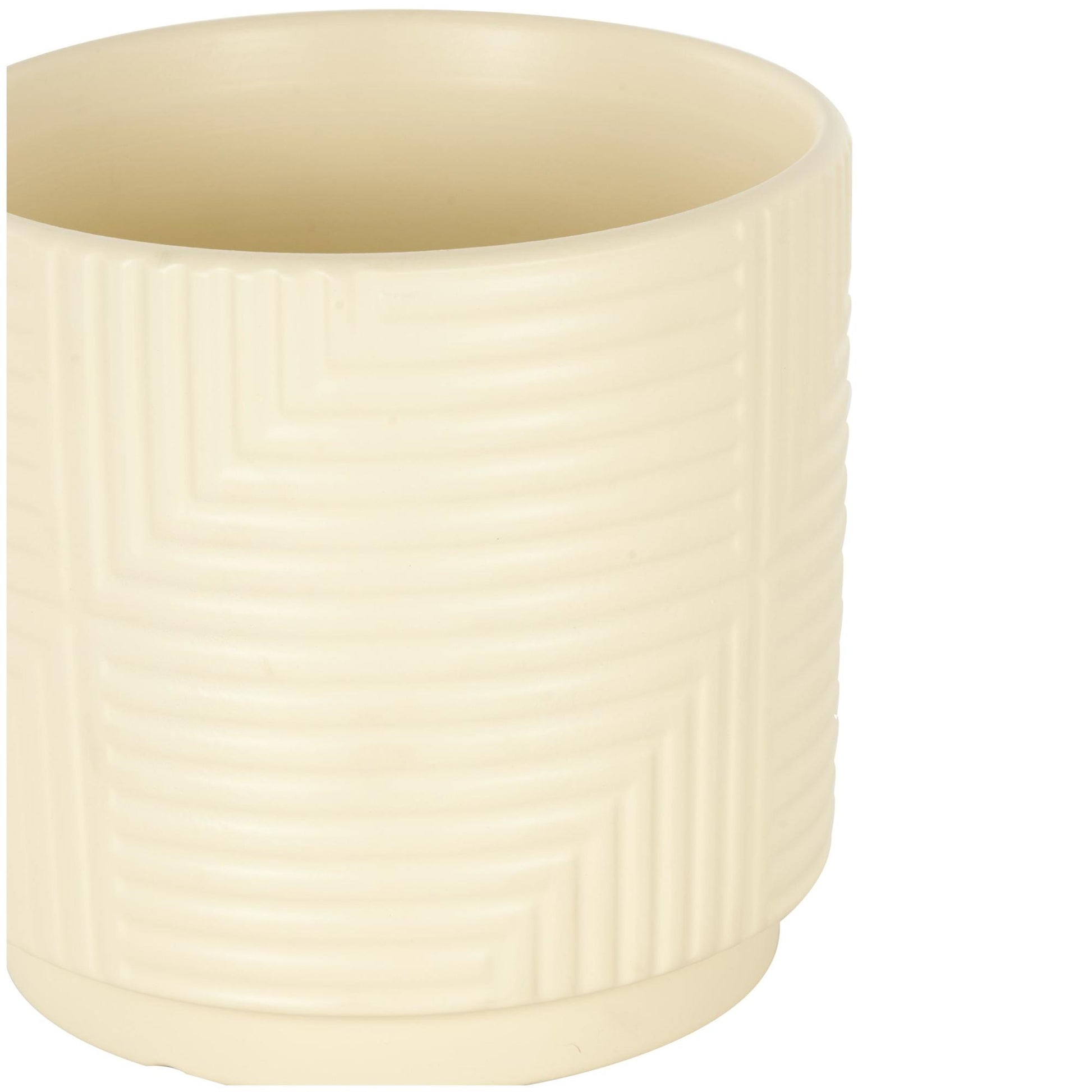 Set of 3 Geometric Ceramic Indoor Outdoor Planter with Layered Square Shaped Grooves