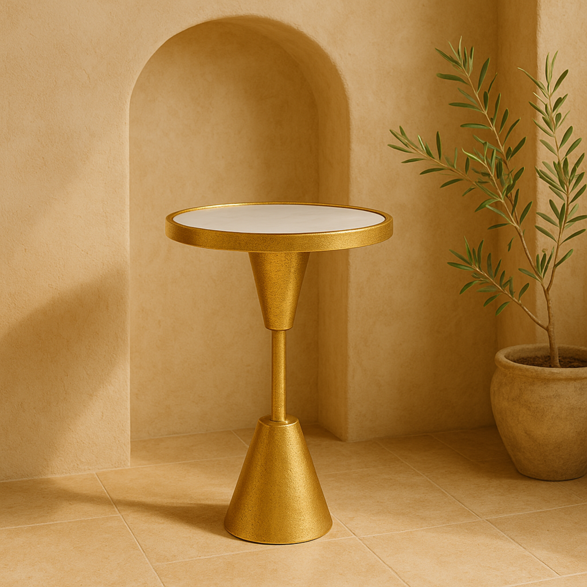 Metal Pedestal Base Side End Accent Table with Mirrored Glass Top