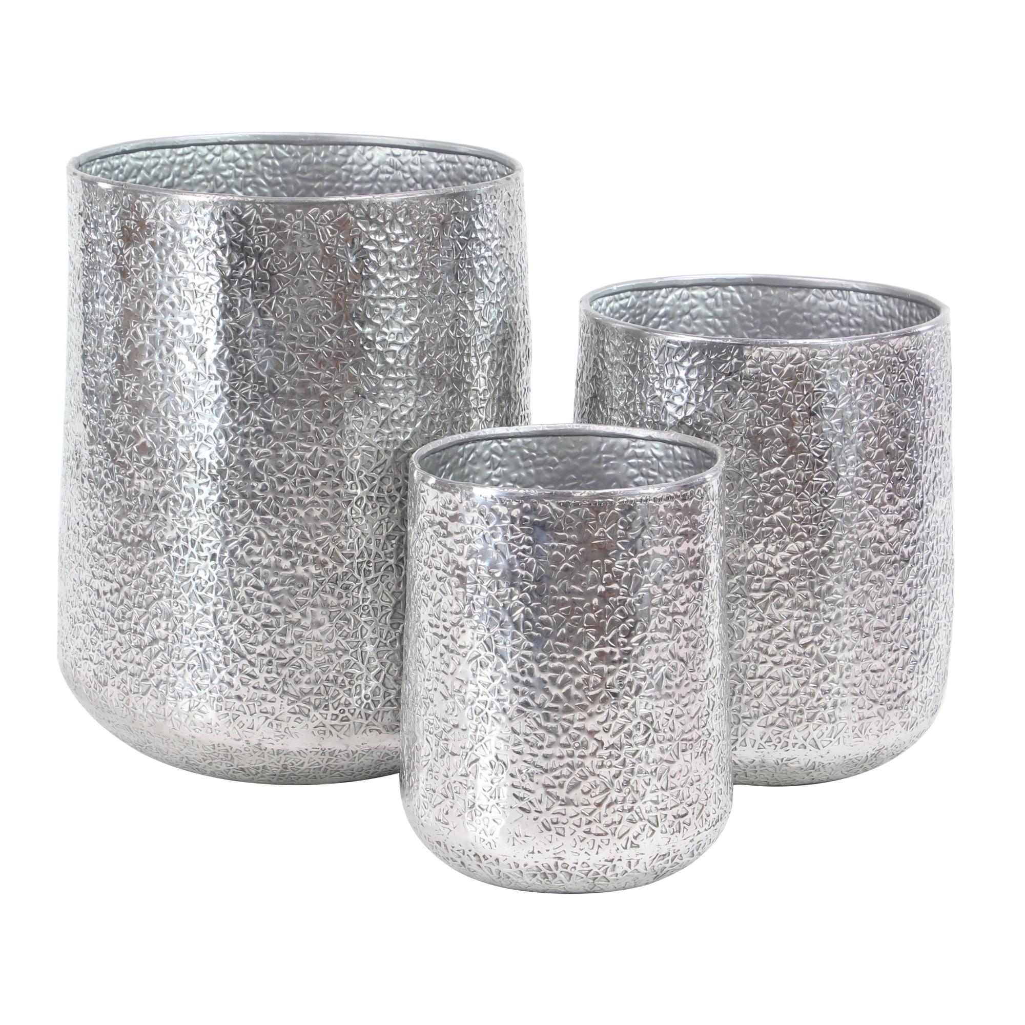 Set of 3 Aluminum Metal Indoor Outdoor Planter with Hammered Design Set of 3 12", 16", 20"H