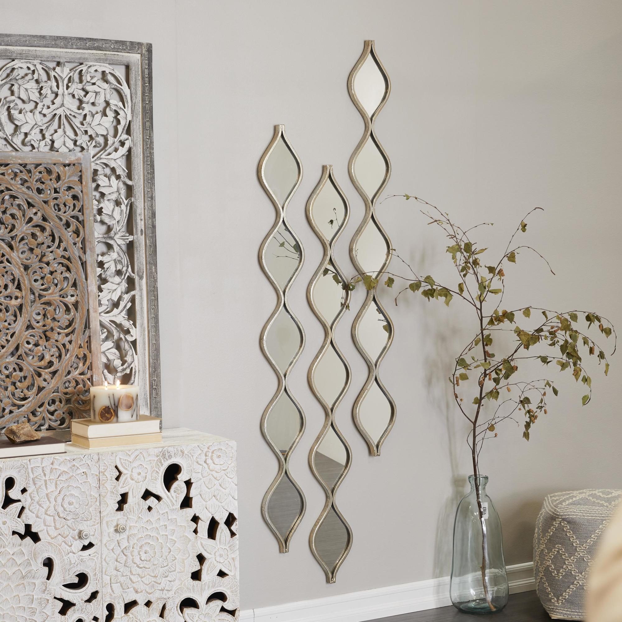 Metal Slim Stacked Chain 5 Layer Room Wall Mirror with Tear Drop Pattern 7" x 1" x 58"