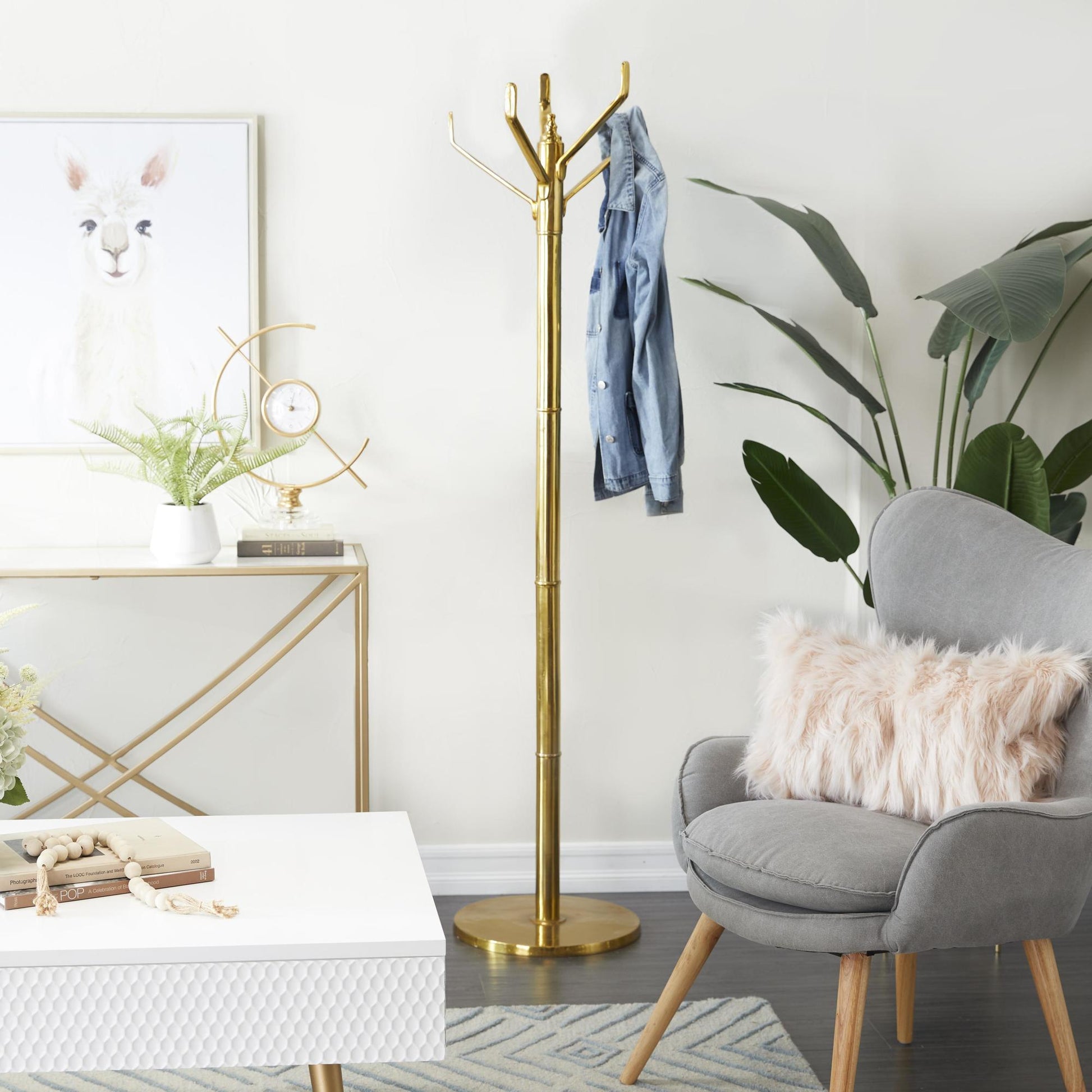 Aluminum Metal Sleek 4 Hook Freestanding Coat Rack