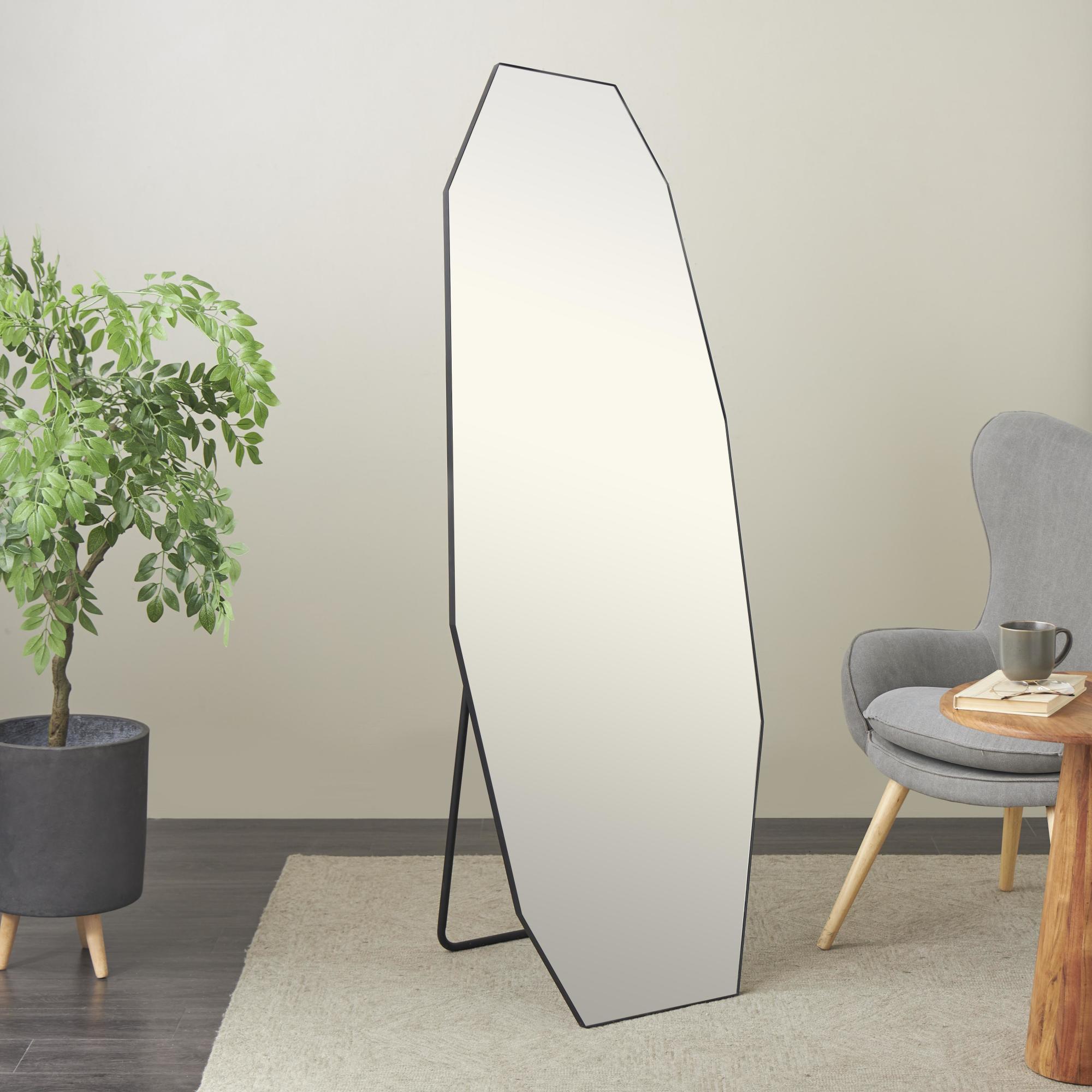 Geometric Black Metal Foldable Freestanding Decagon Room Floor Mirror