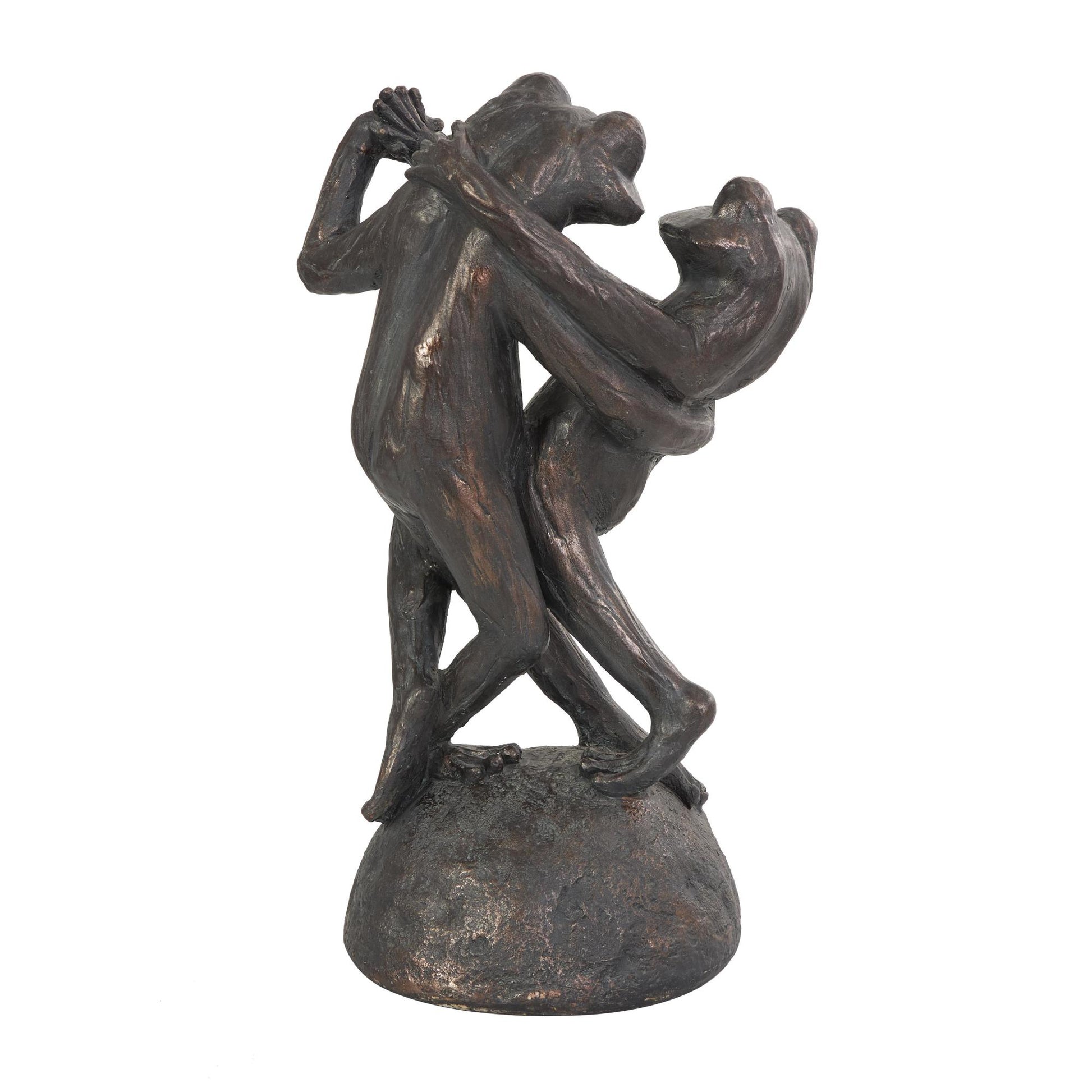Frog Bronze Resin Patina Dancing Decorative Sculpture with Rock Base