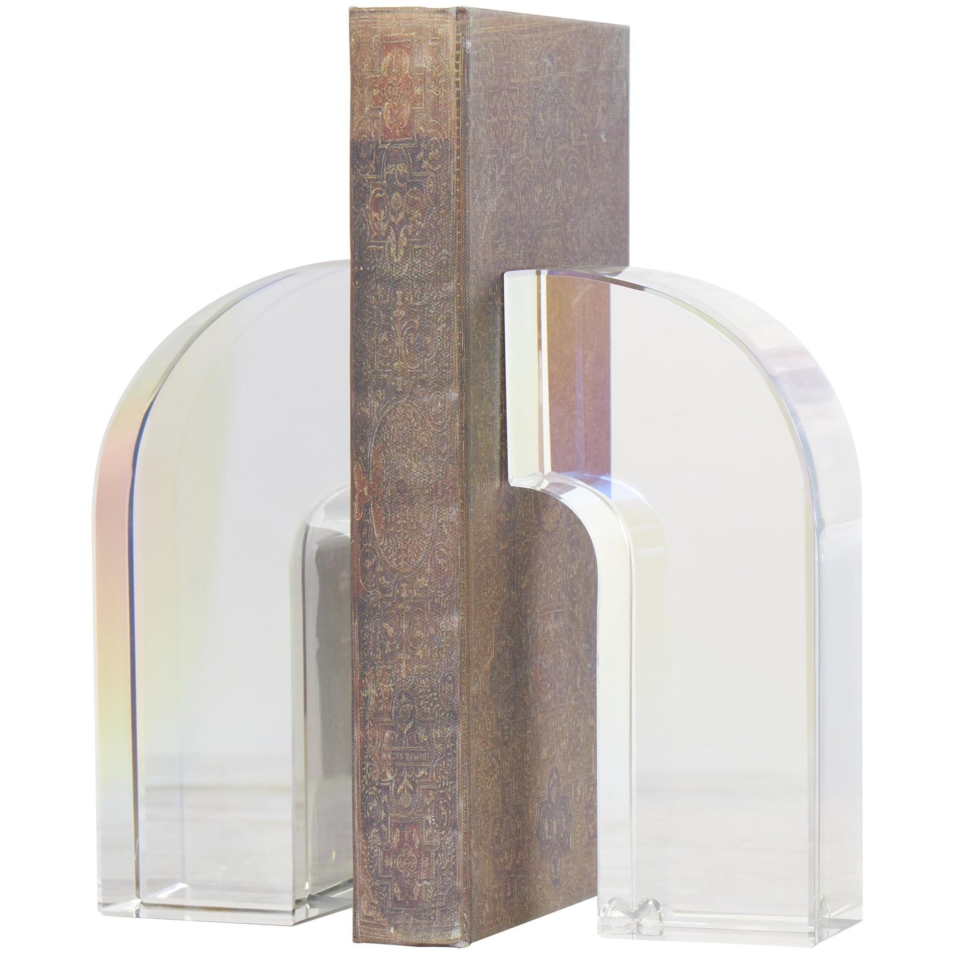 Set of 2 Geometric Clear Crystal Arched Decorative Bookends