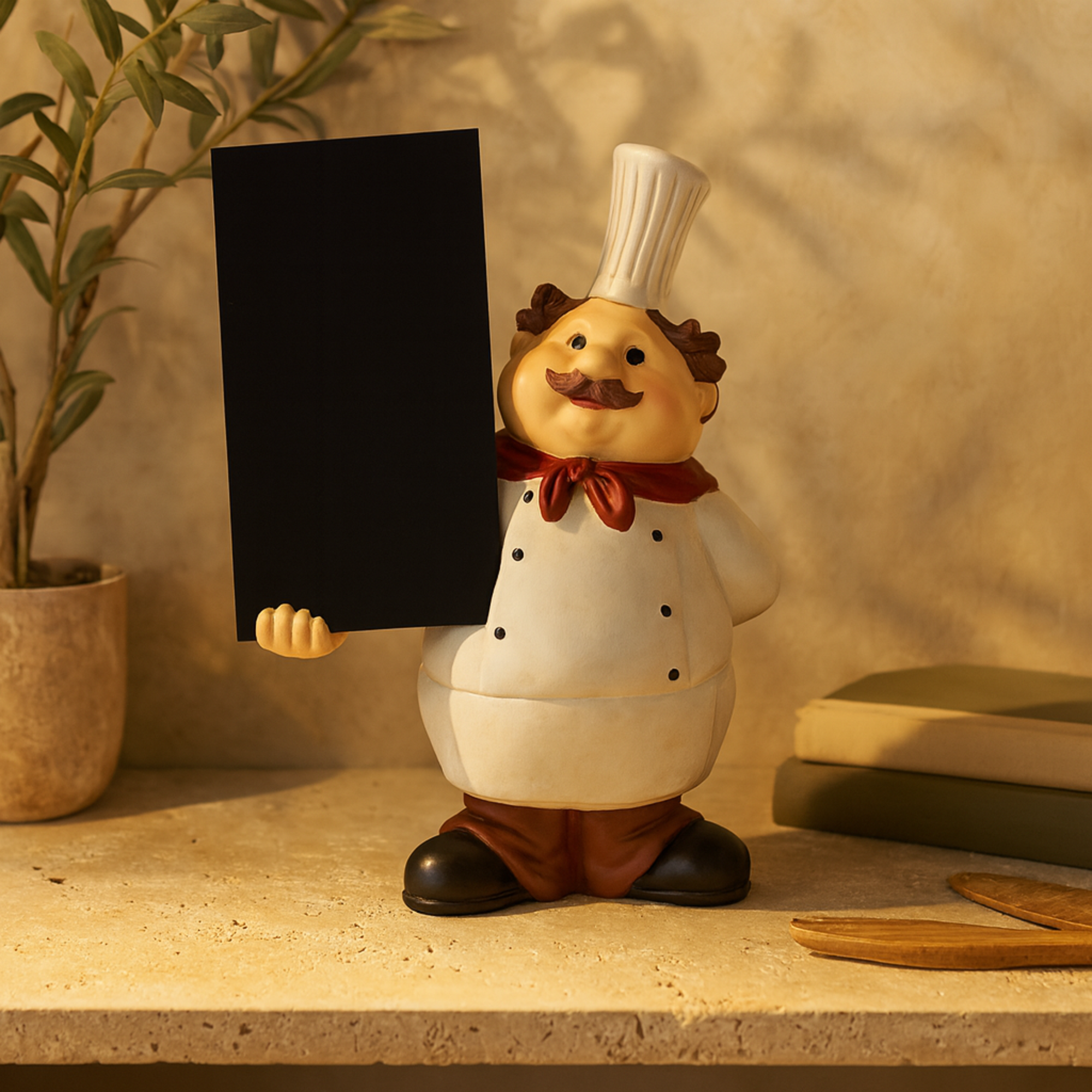 Chef White Polystone Kitchen Decorative Figurine Decorative Sculpture with Chalkboard