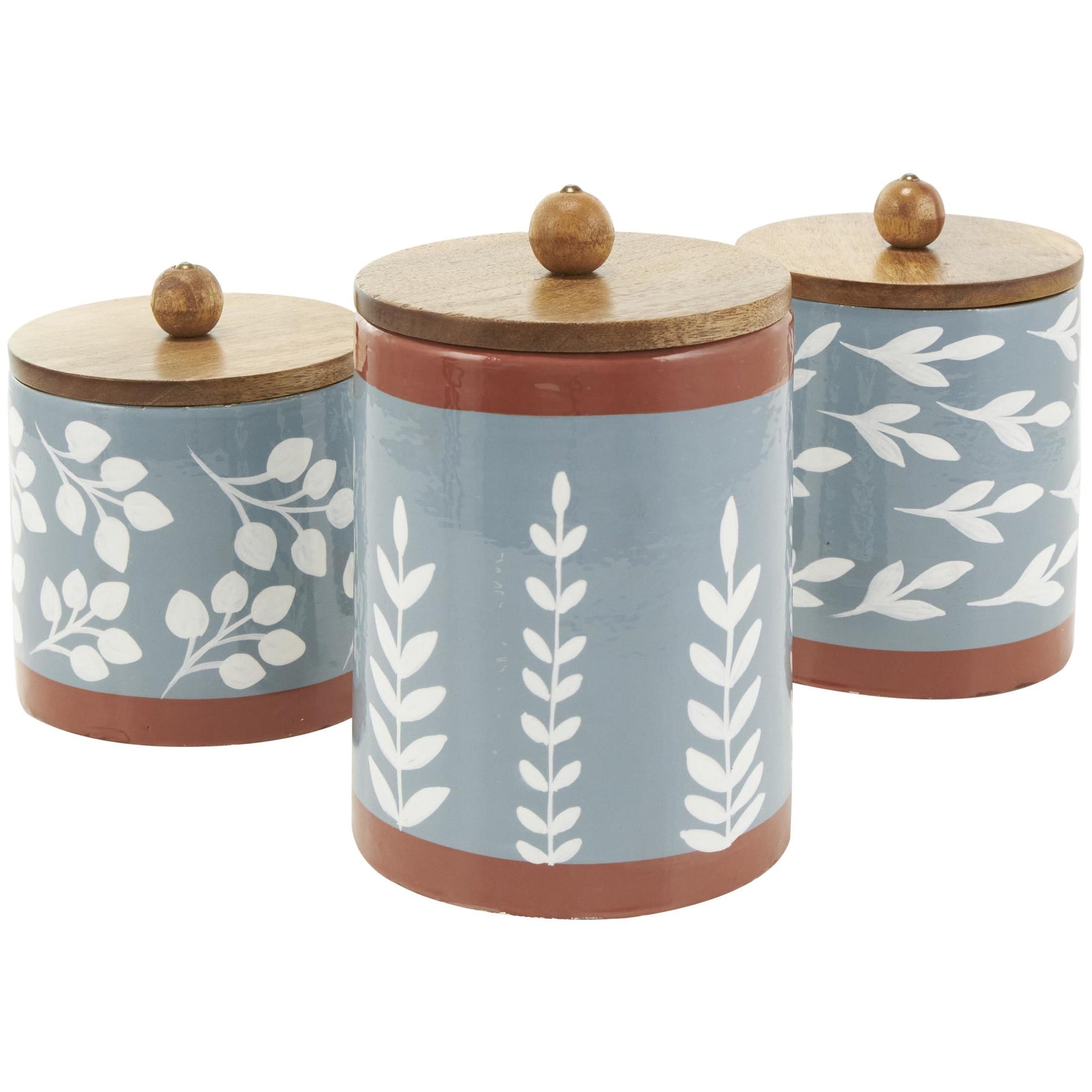 Set of 3 Floral Ceramic Decorative Canisters with Wood Lids