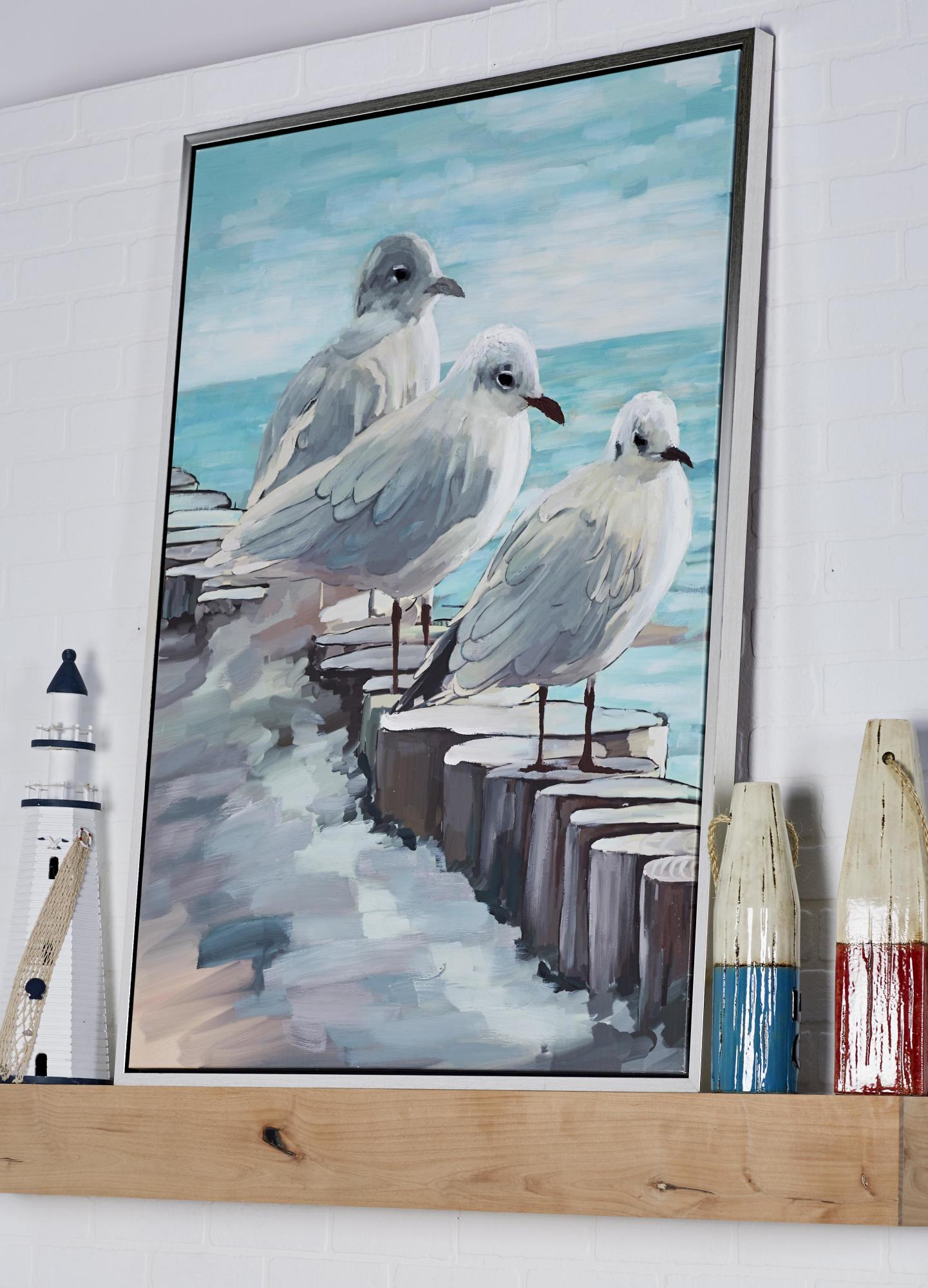 Bird White Canvas Framed Wall Art with Gold Frame