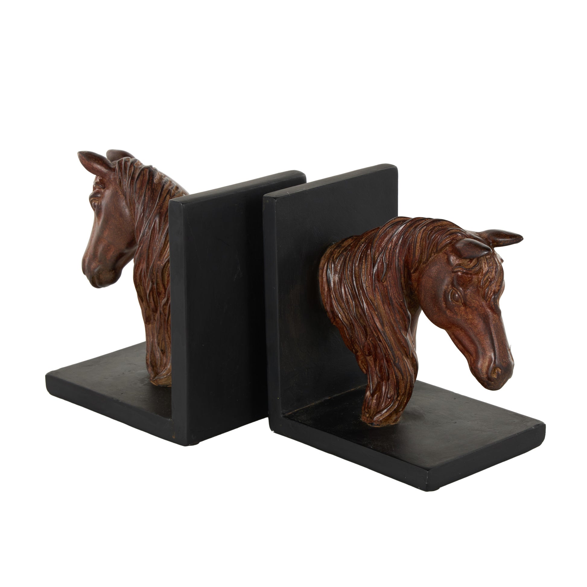 Set of 2 Horse Copper Polyresin Head Decorative Bookends with Black Stands
