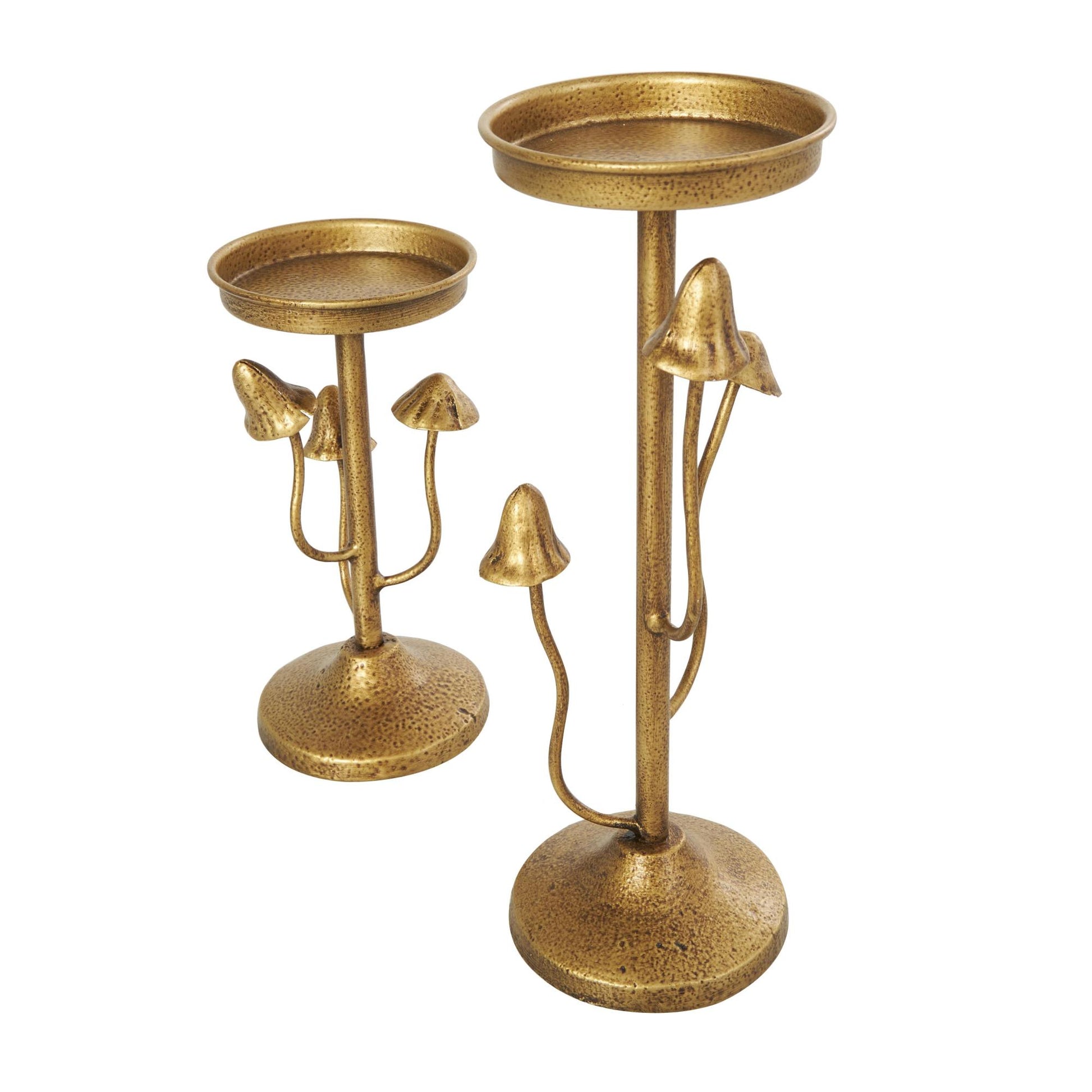 Set of 2 Abstract Gold Metal Mushroom Inspired Decorative Candle Holder