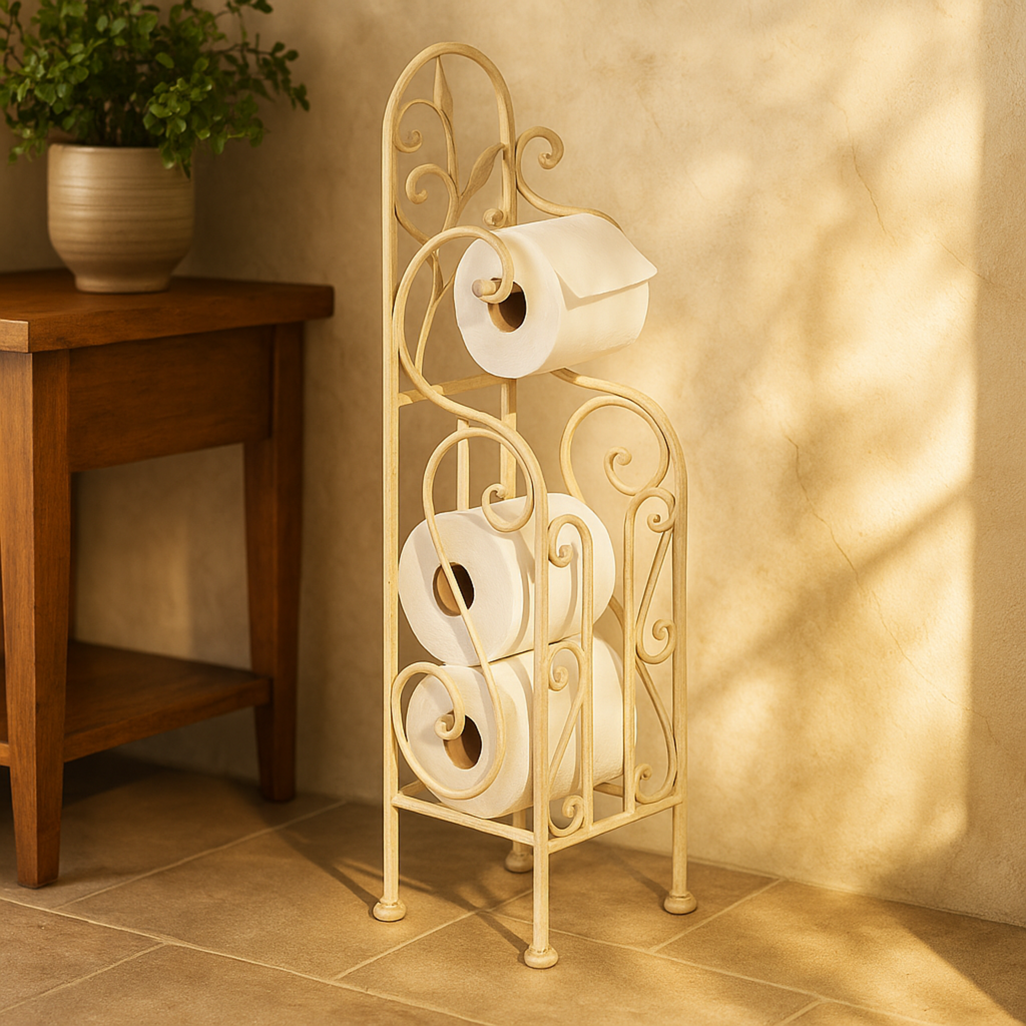 Scroll Cream Metal 3 Roll Decorative Toilet Paper Holder