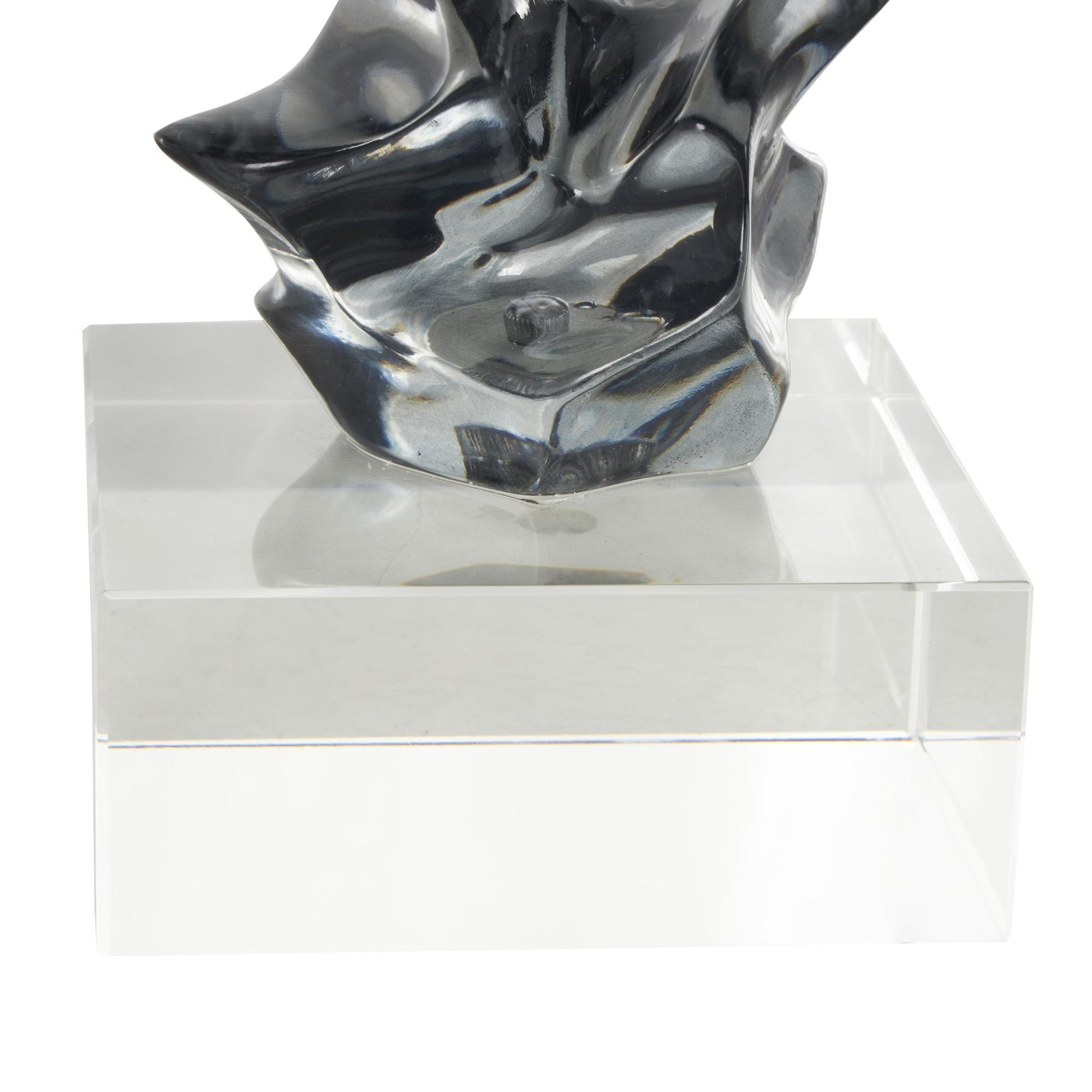 Abstract Clear Glass Handmade Freeform Decorative Sculpture with Clear Square Base