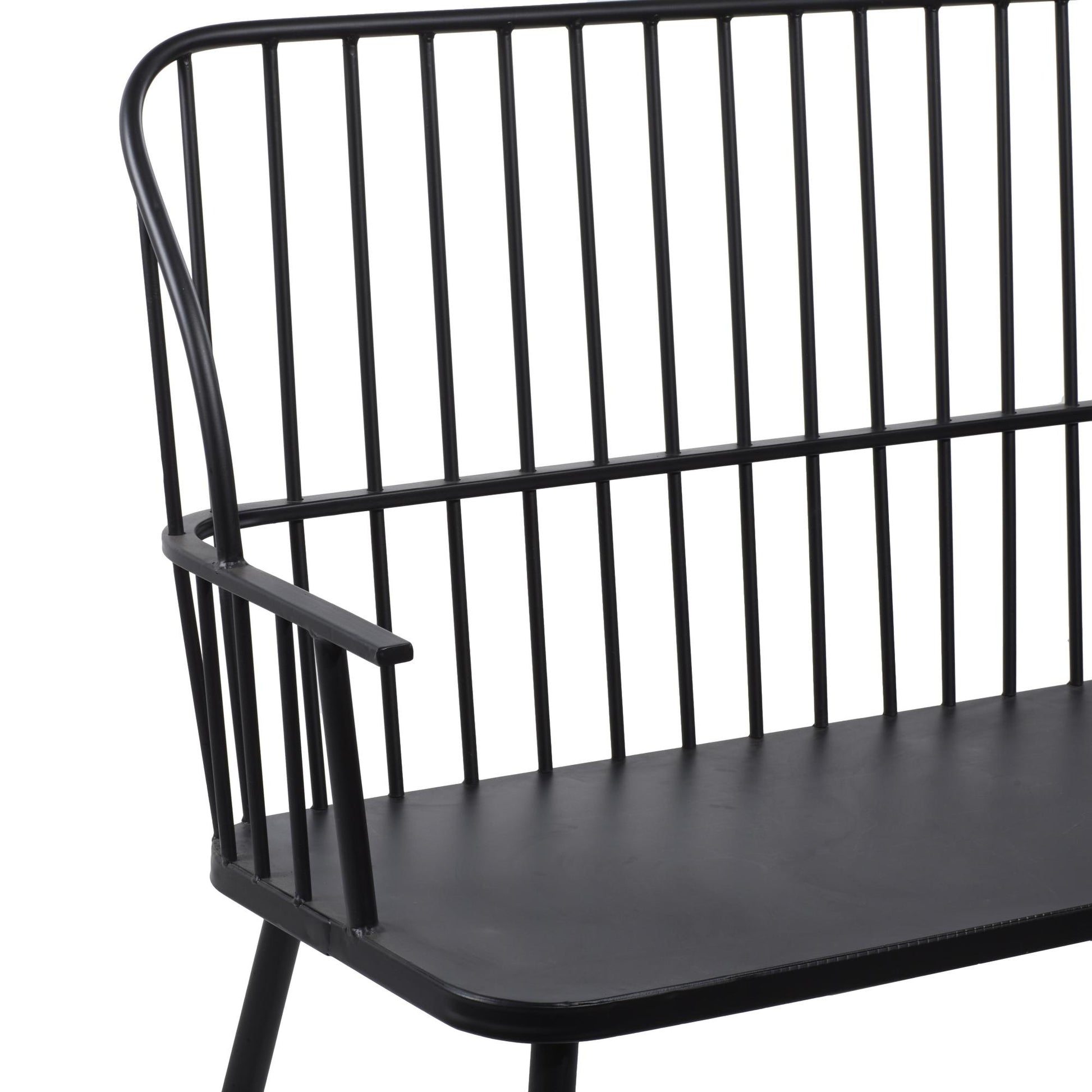 Black Metal Grill Style High Back Frame Patio Outdoor Bench with Trestle Legs and Armrests