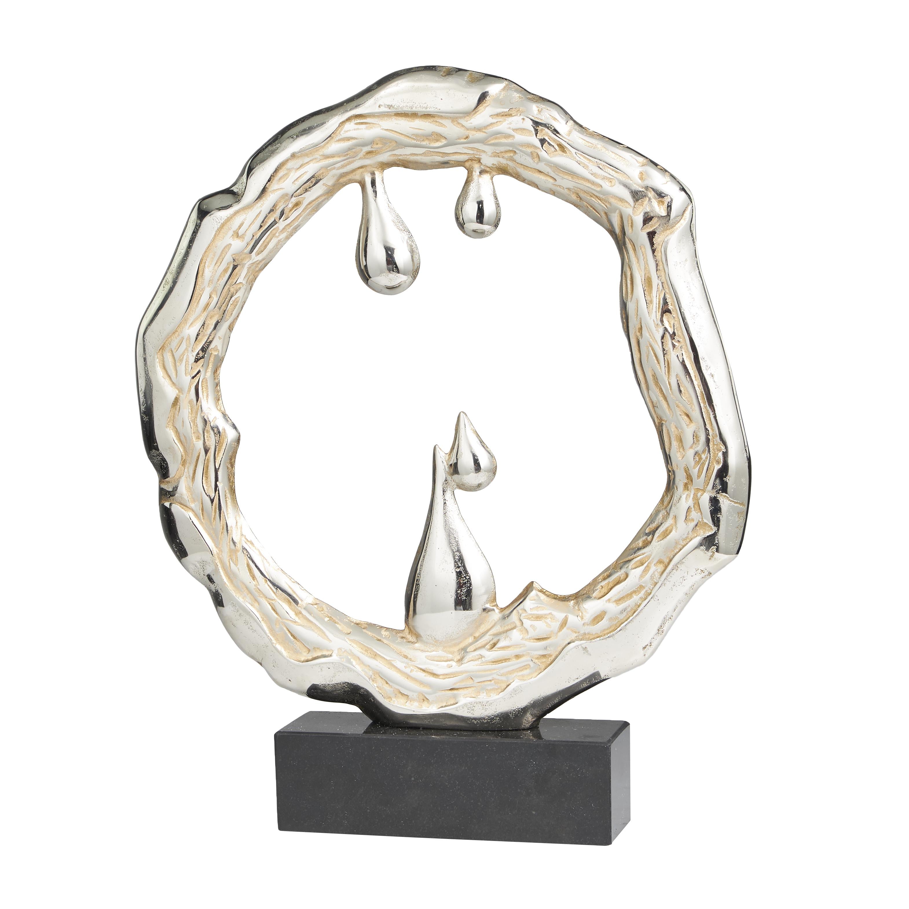 Abstract Silver Aluminum Metal Decorative Sculpture with Marble Base