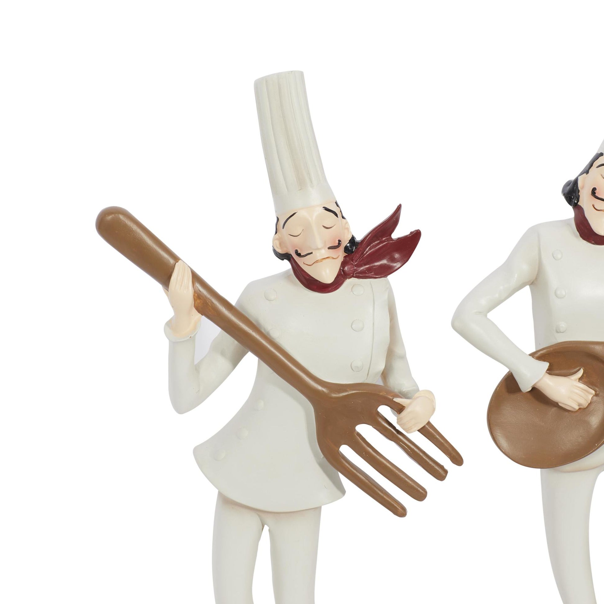 Set of 3 Chef White Polystone Decorative Sculpture with Musical Instruments