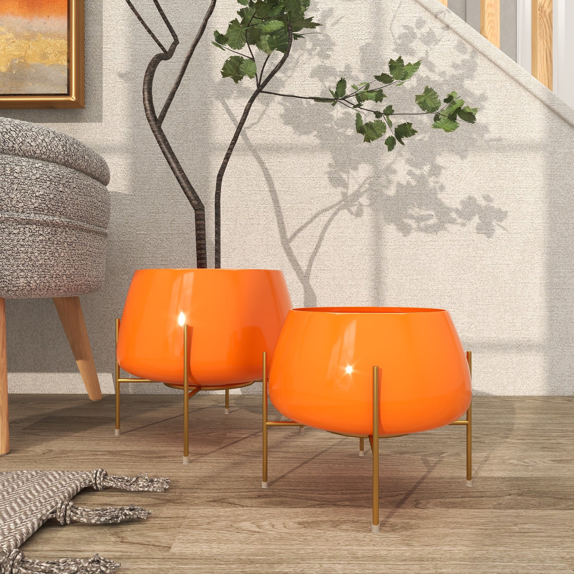 Set of 2 Metal Rounded Dome Indoor Outdoor Planter with Removable Stand