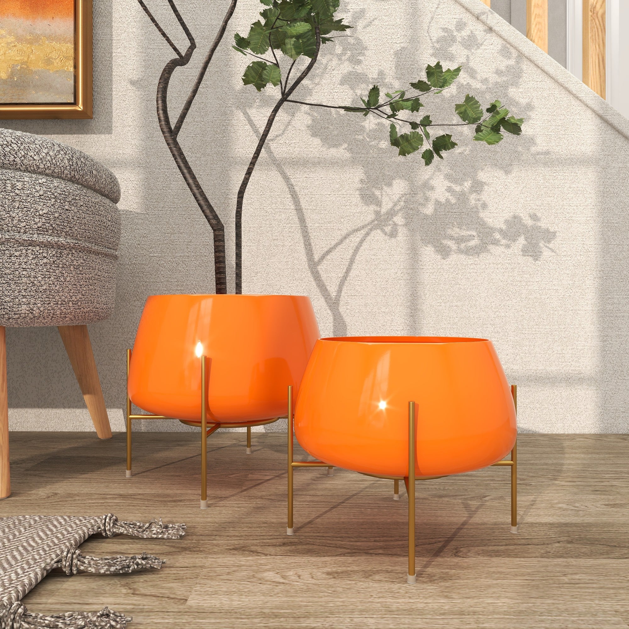 Set of 2 Metal Rounded Dome Indoor Outdoor Planter with Removable Stand