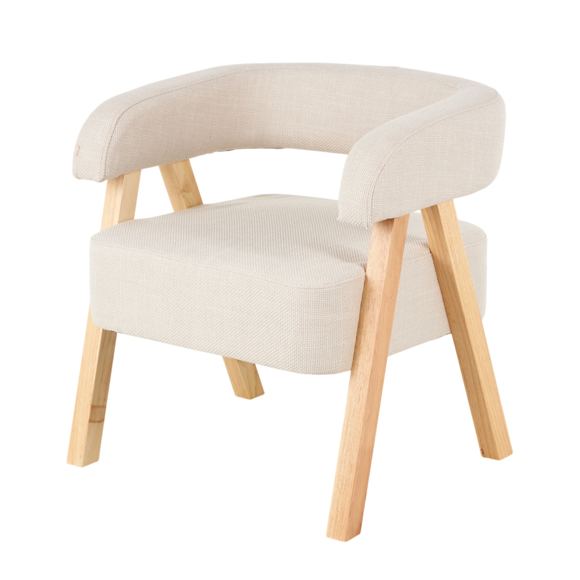 Beige Polyester Arched Boucle Living Room Accent Chair with Brown Angled Wooden Legs