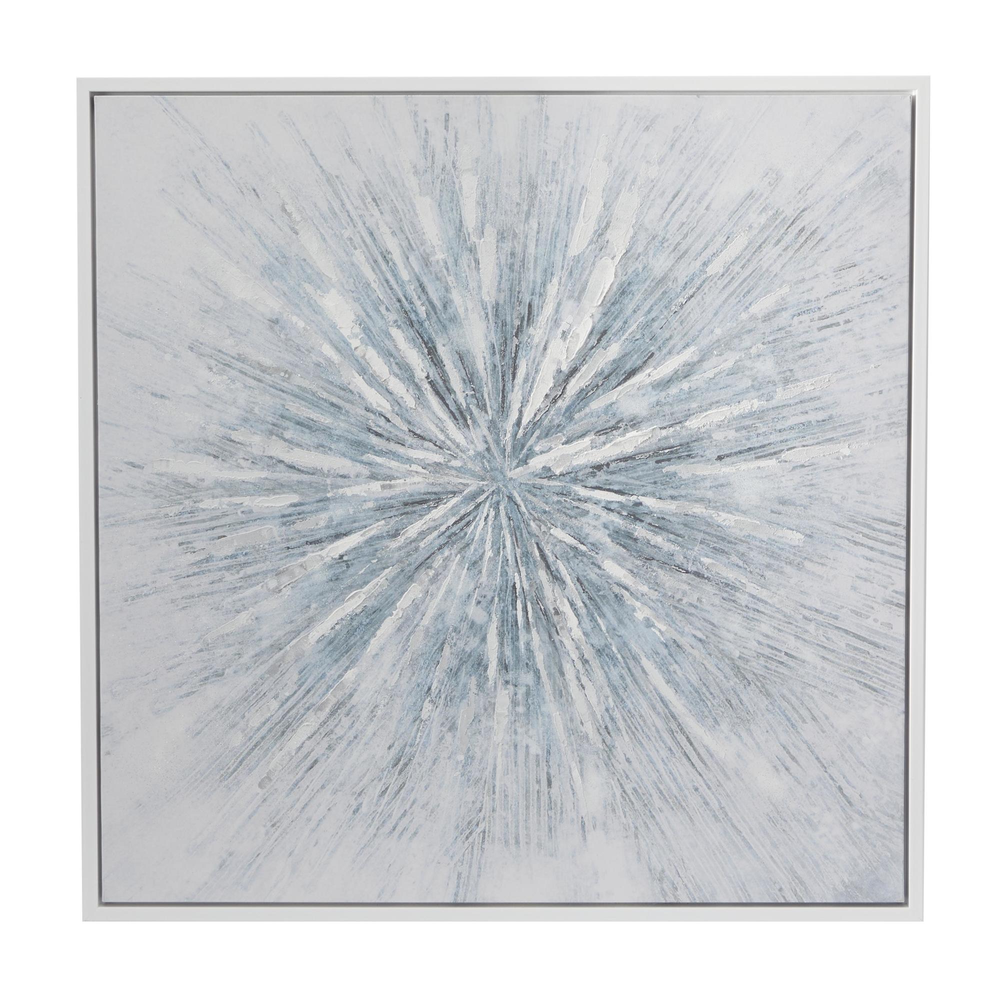 CosmoLiving by Cosmopolitan Starburst White Canvas Radial Living Room Framed Wall Art with Silver Frame