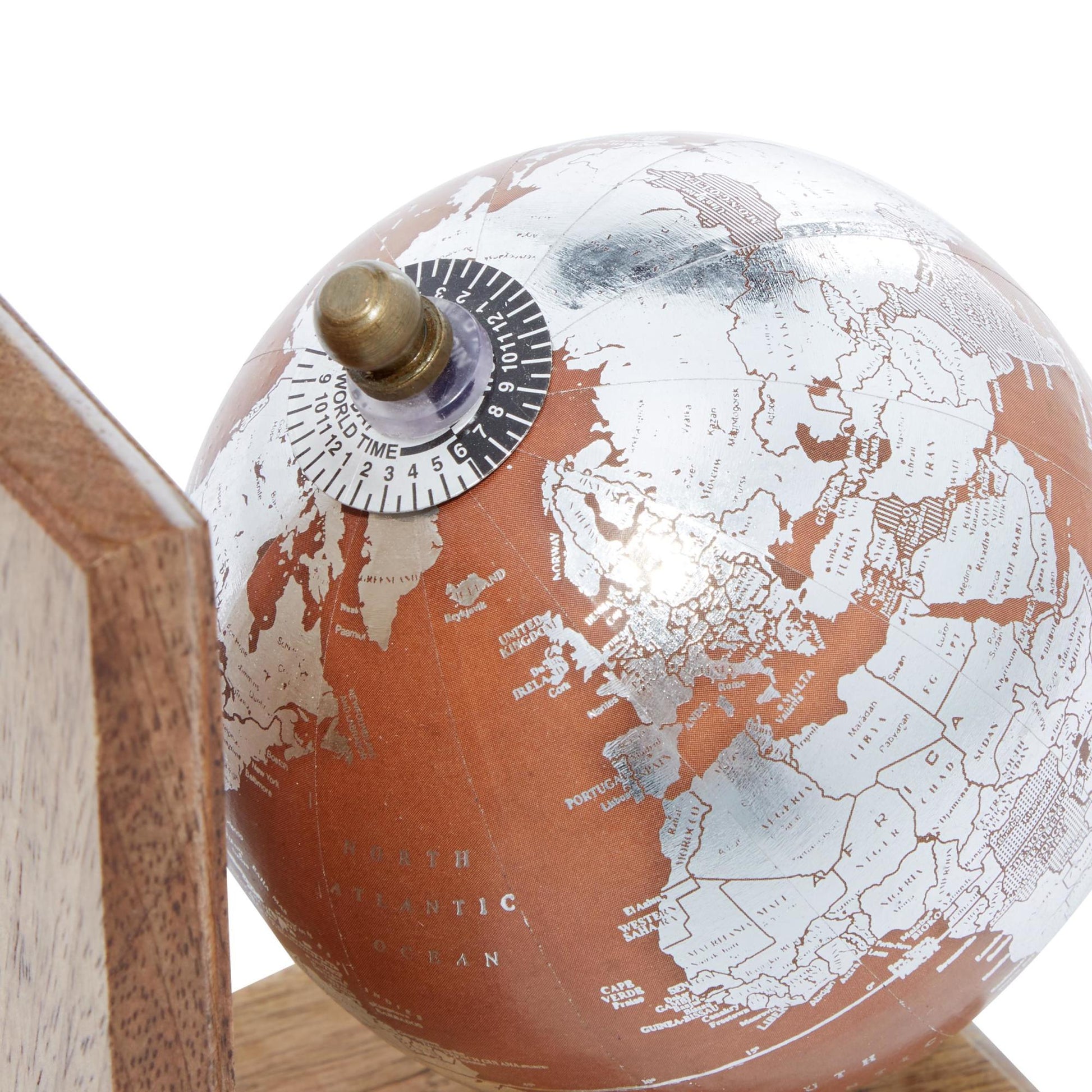 Set of 2 Globe Brown Wood Decorative Bookends