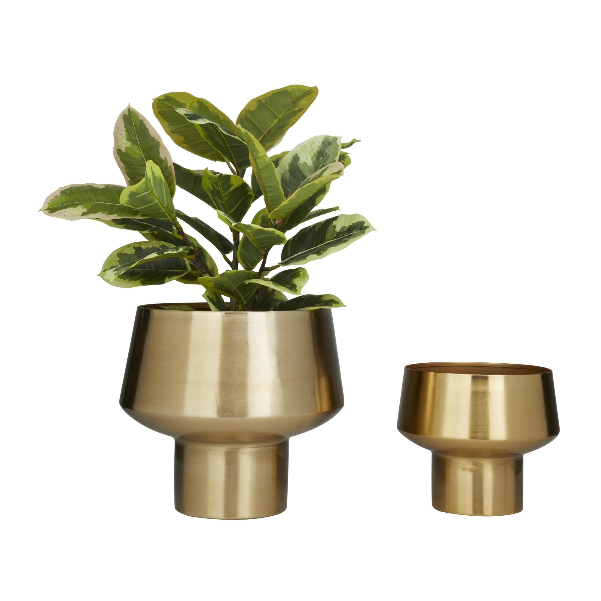 Set of 2 Gold Metal Indoor Outdoor Planter with Elevated Base