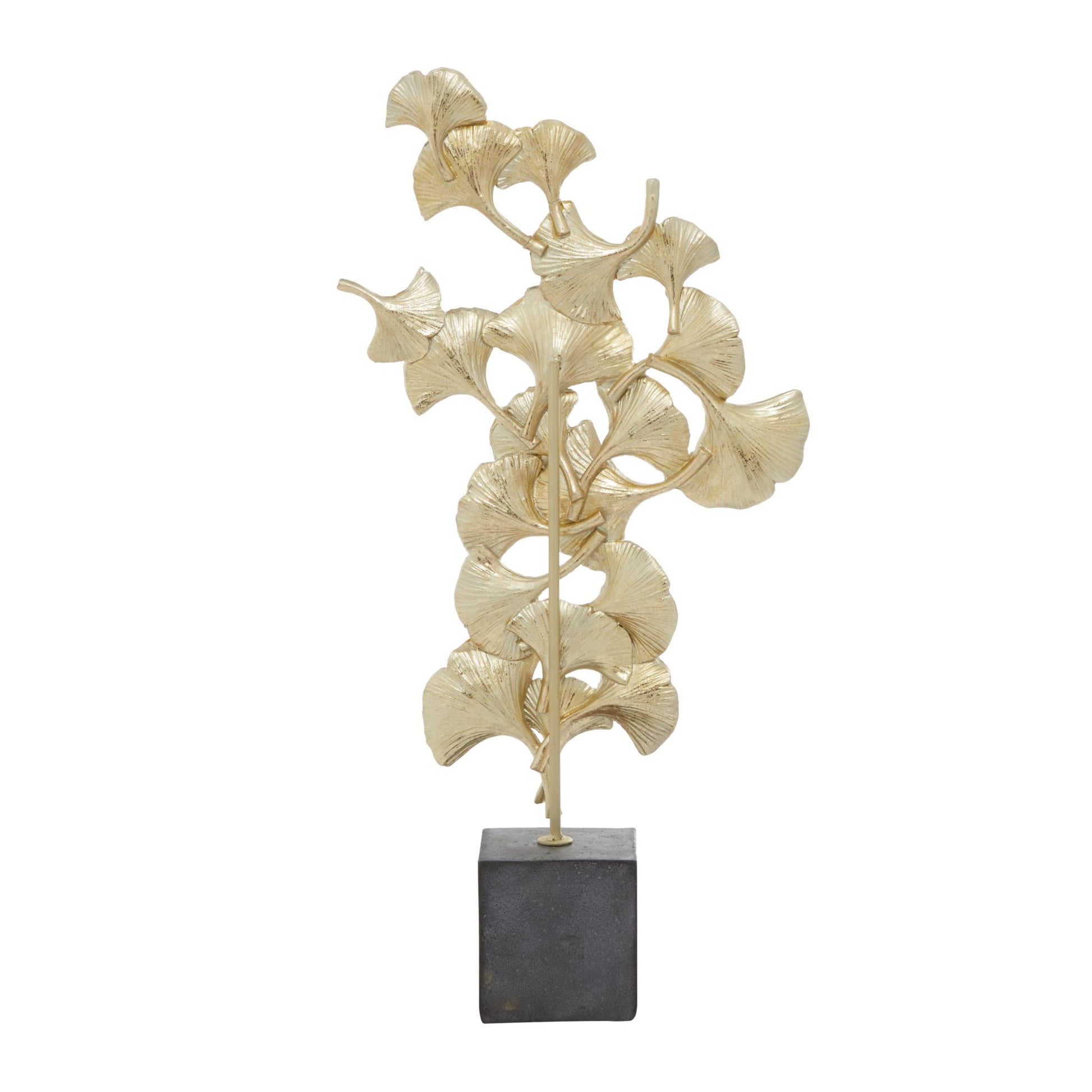 Floral Polystone Handmade Decorative Sculpture with Black Block Base