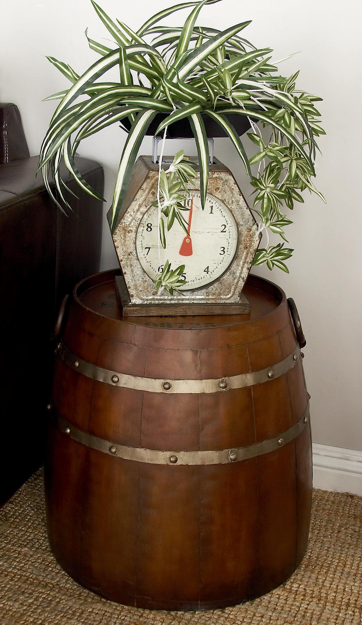 Brown Metal Wine Barrel Side End Accent Table