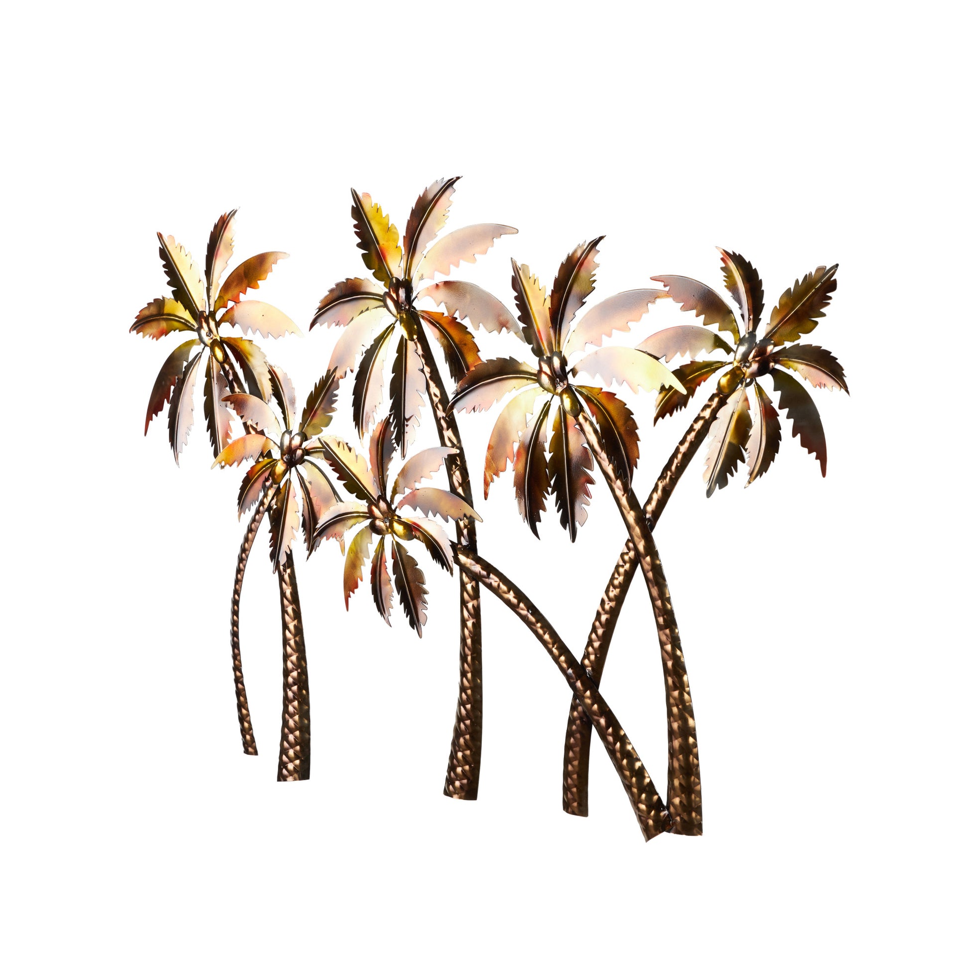 Tree Copper Stainless Steel Metal Slanted Home Wall Decor with Red and Yellow Accents