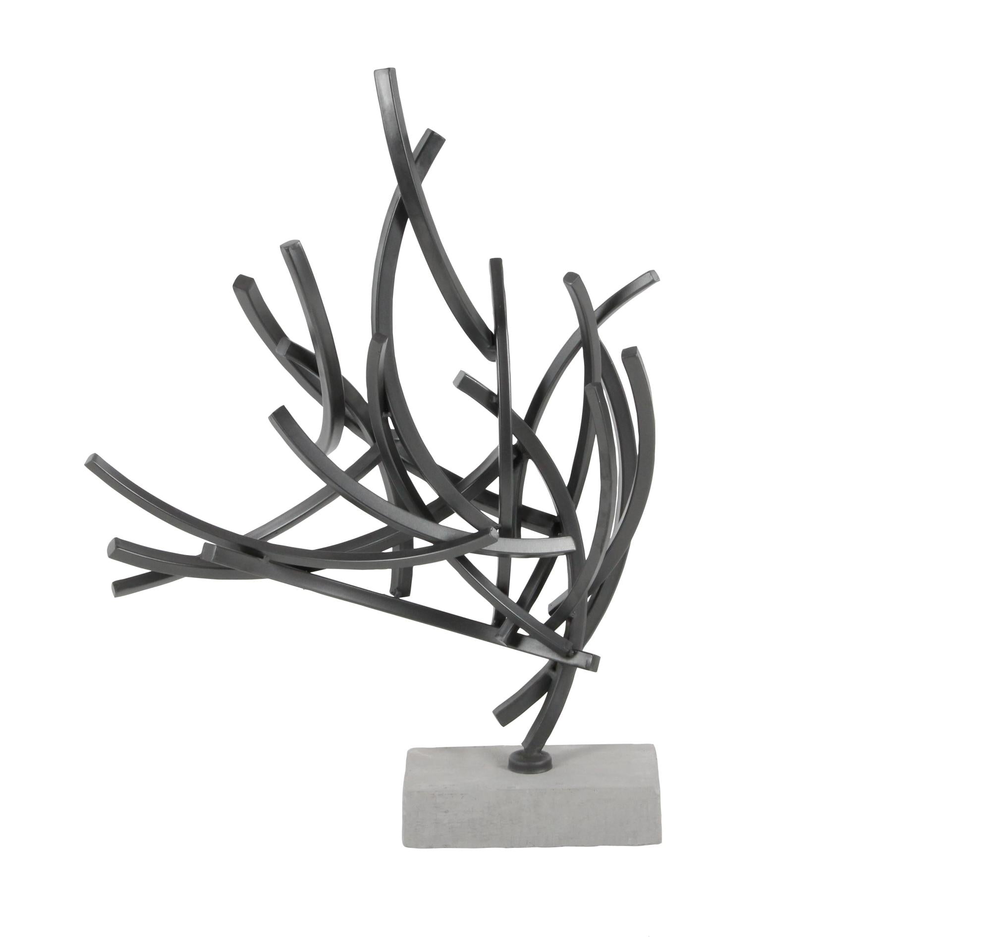 Abstract Dark Gray Metal Decorative Sculpture with Marble Base