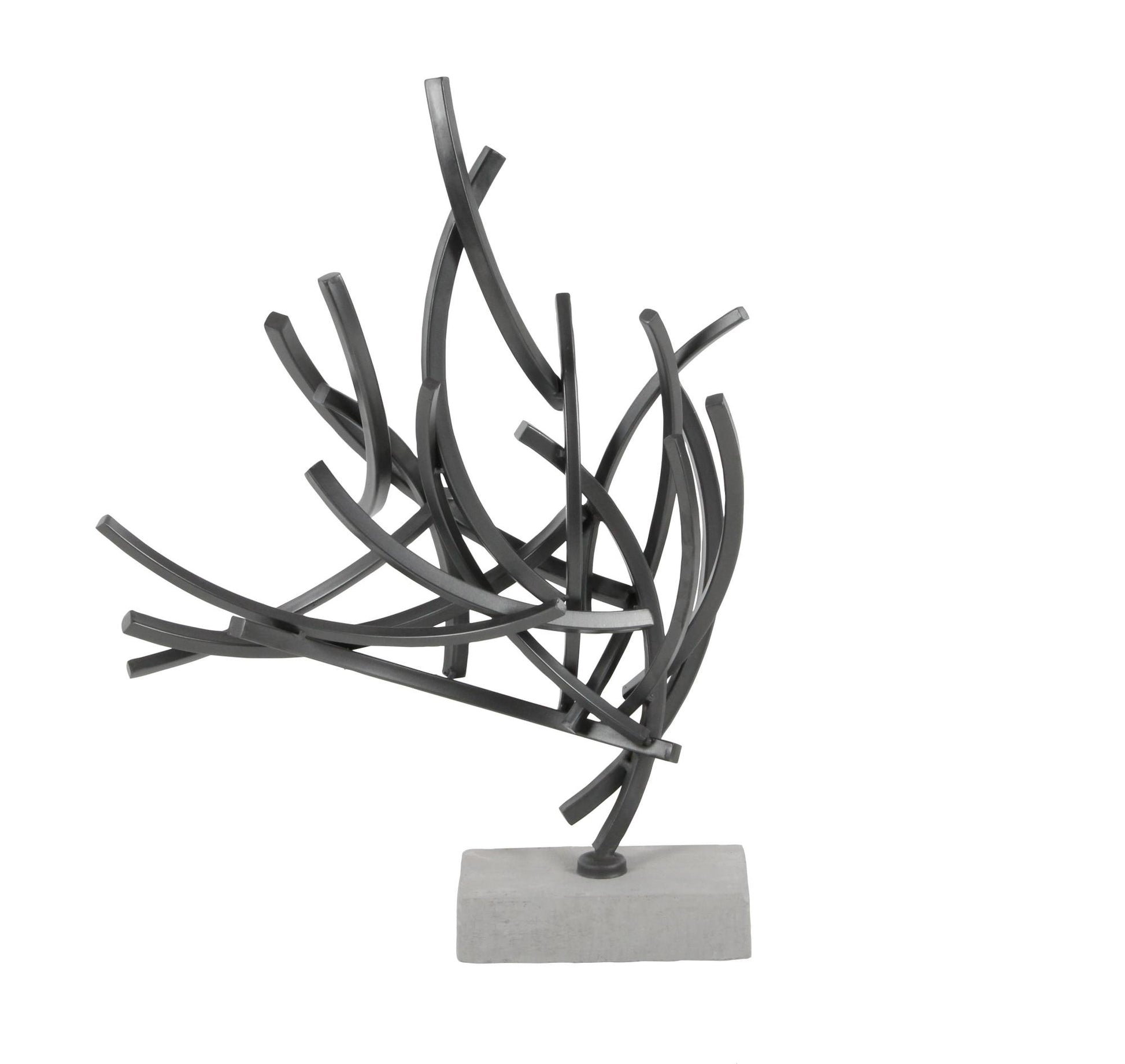 Abstract Dark Gray Metal Decorative Sculpture with Marble Base