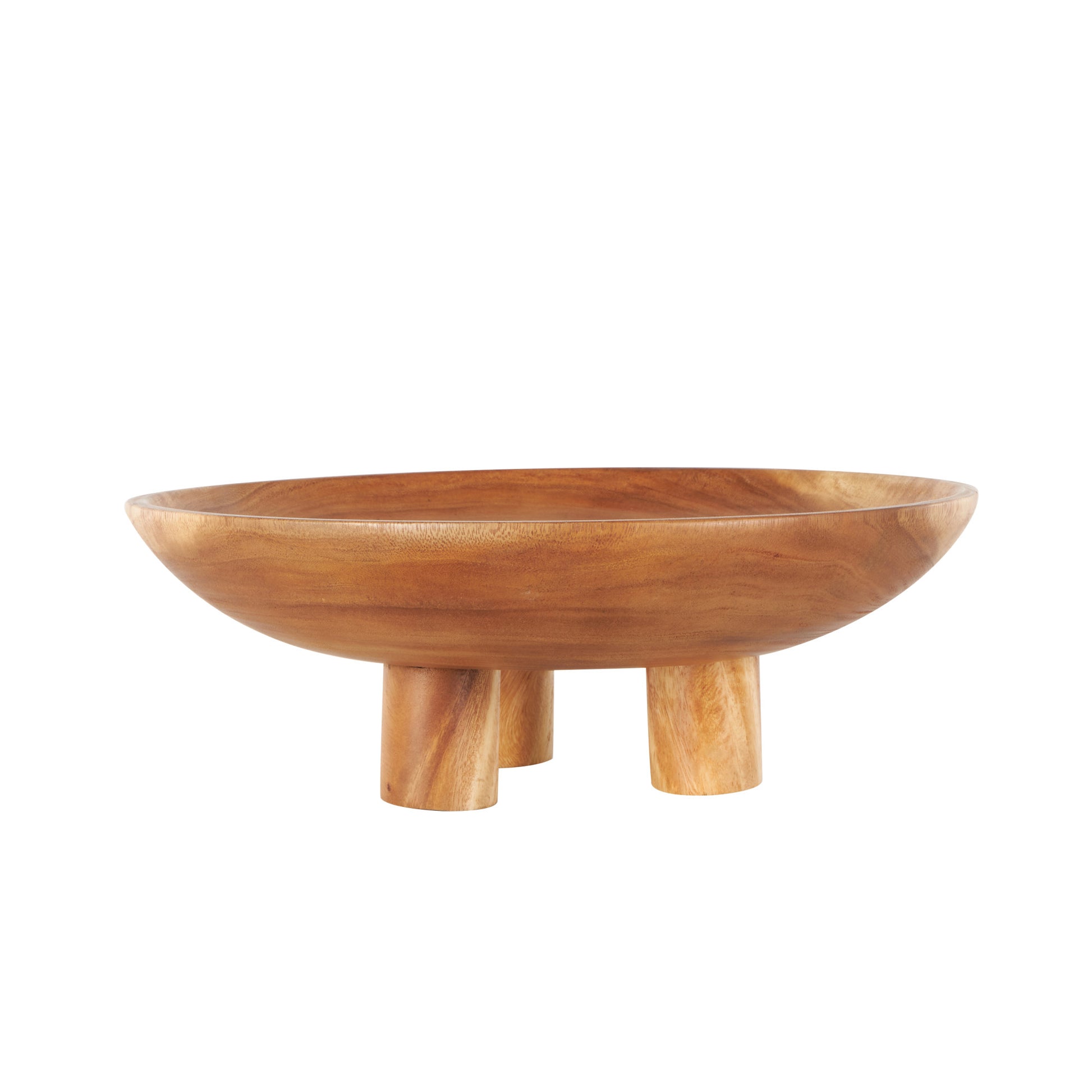 Brown Teak Wood Handmade Round Large Decorative Bowl with Peg Legs