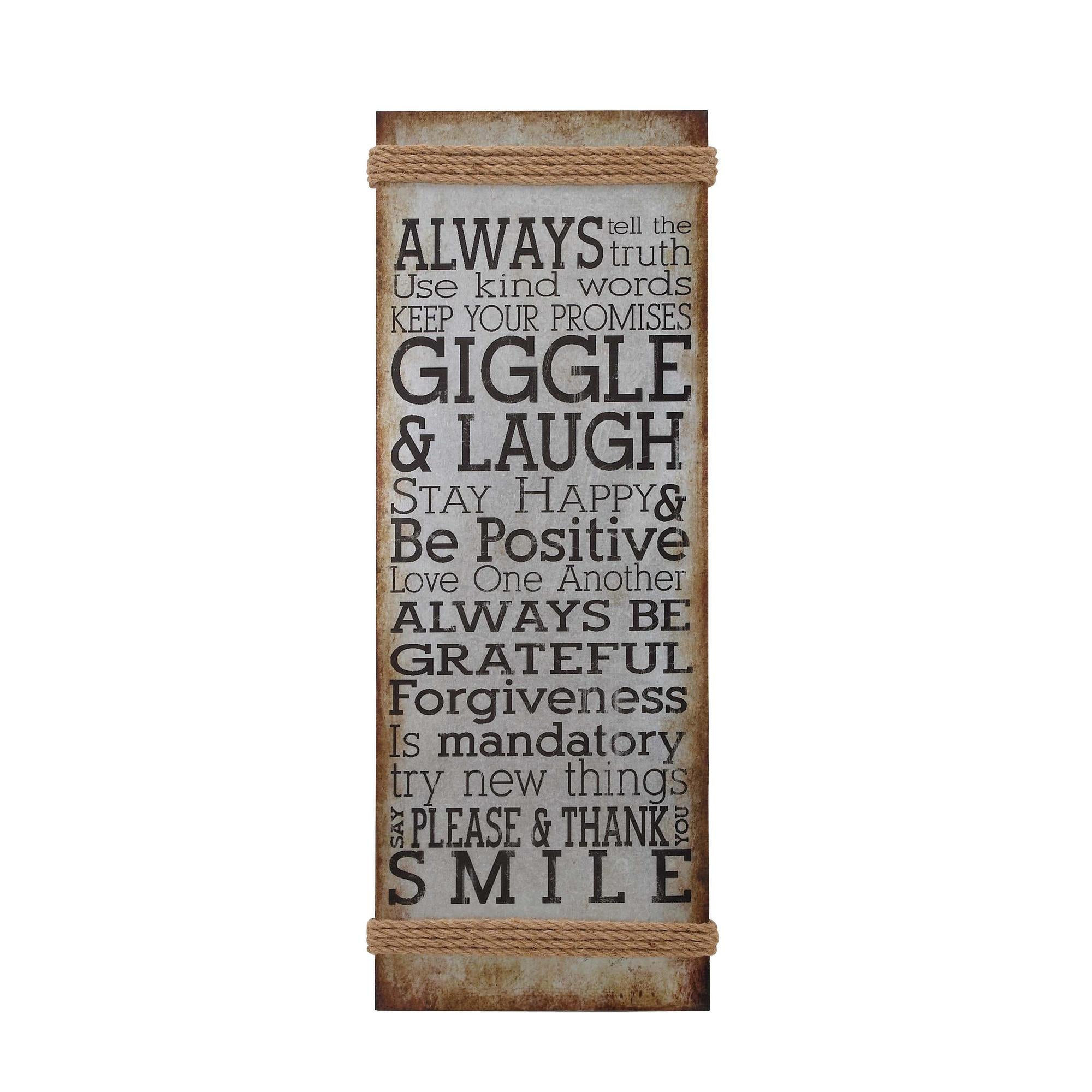 Sign Gray Metal Motivational Home Wall Decor with Rope Accent