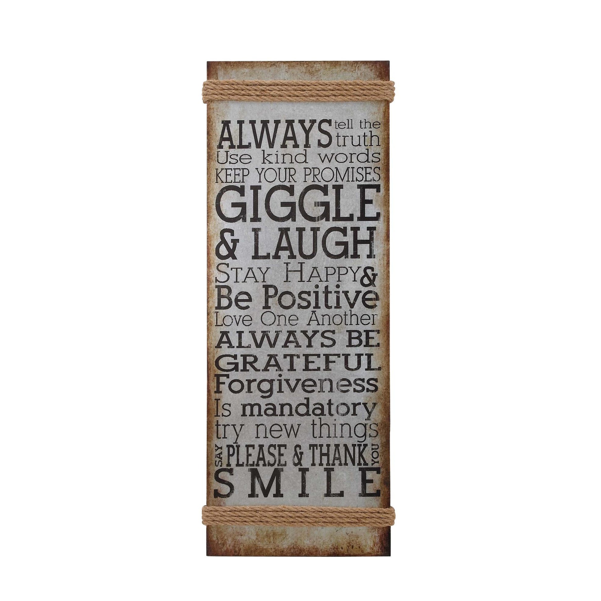 Sign Gray Metal Motivational Home Wall Decor with Rope Accent