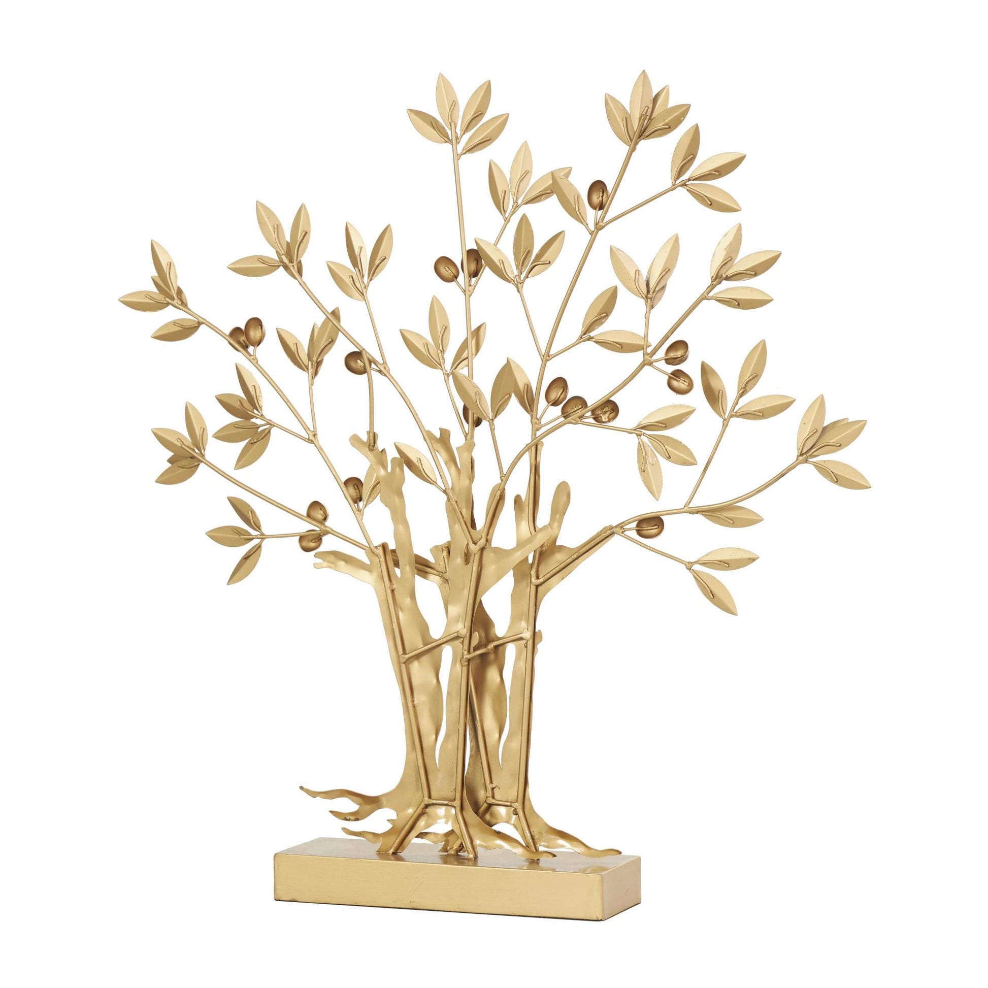 Tree Gold Metal Metallic Decorative Sculpture with White Leaves