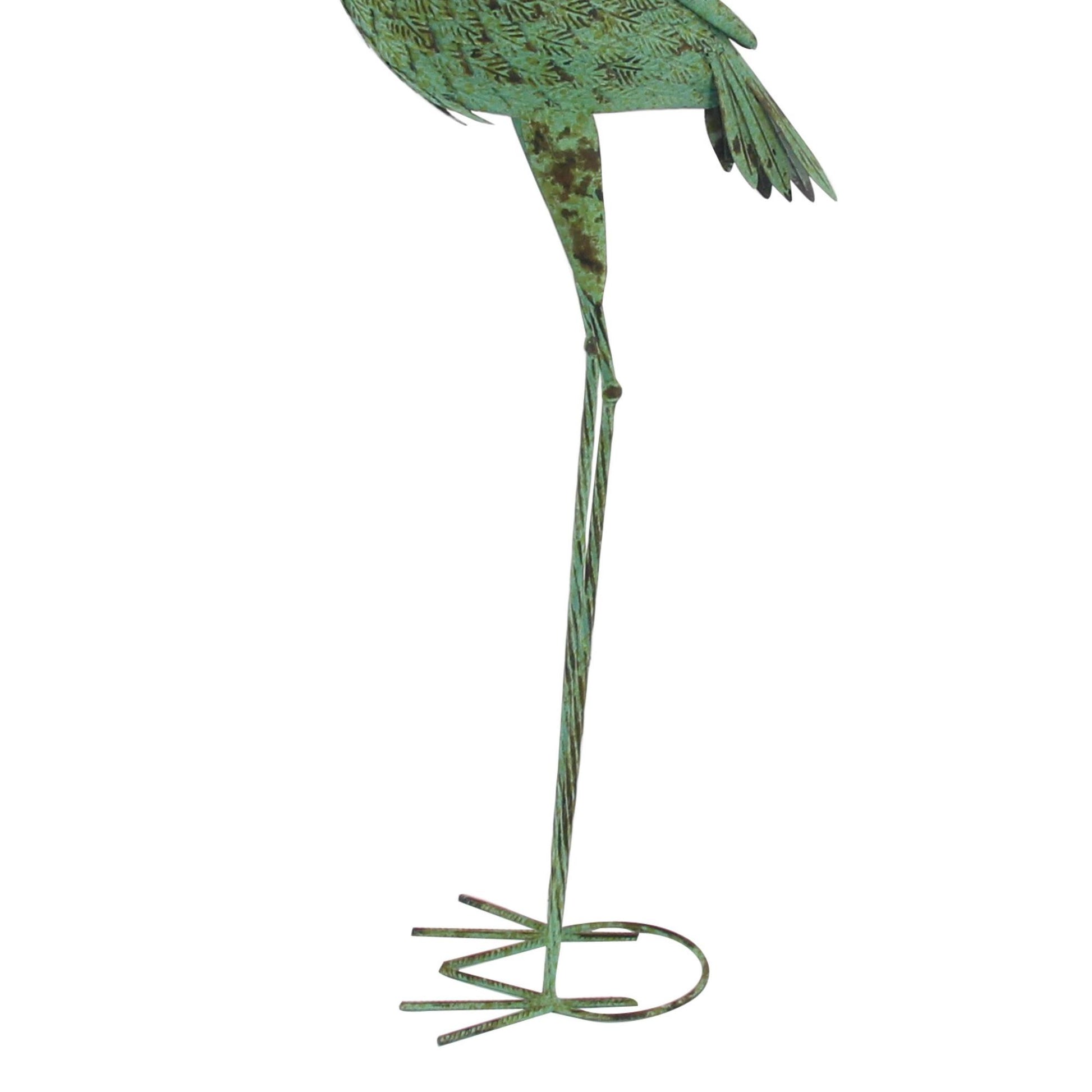 Set of 2 Crane Green Metal Indoor Outdoor Decorative Garden Sculpture with Coiled U Shaped Feet