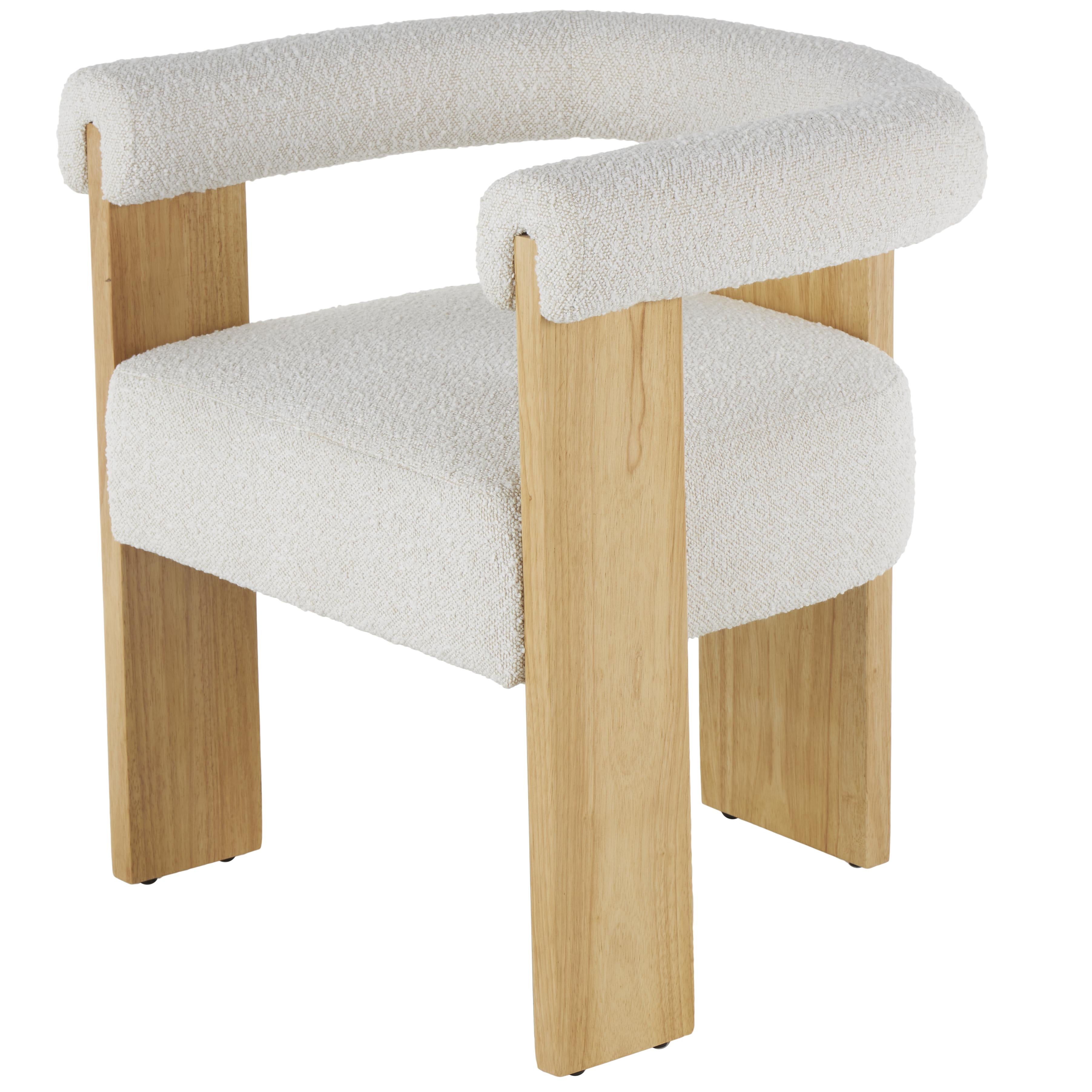 Polyester Curved Back Mid Century Modern Round Boucle Living Room Accent Chair with Brown Wood Frame 27" x 23" x 28"