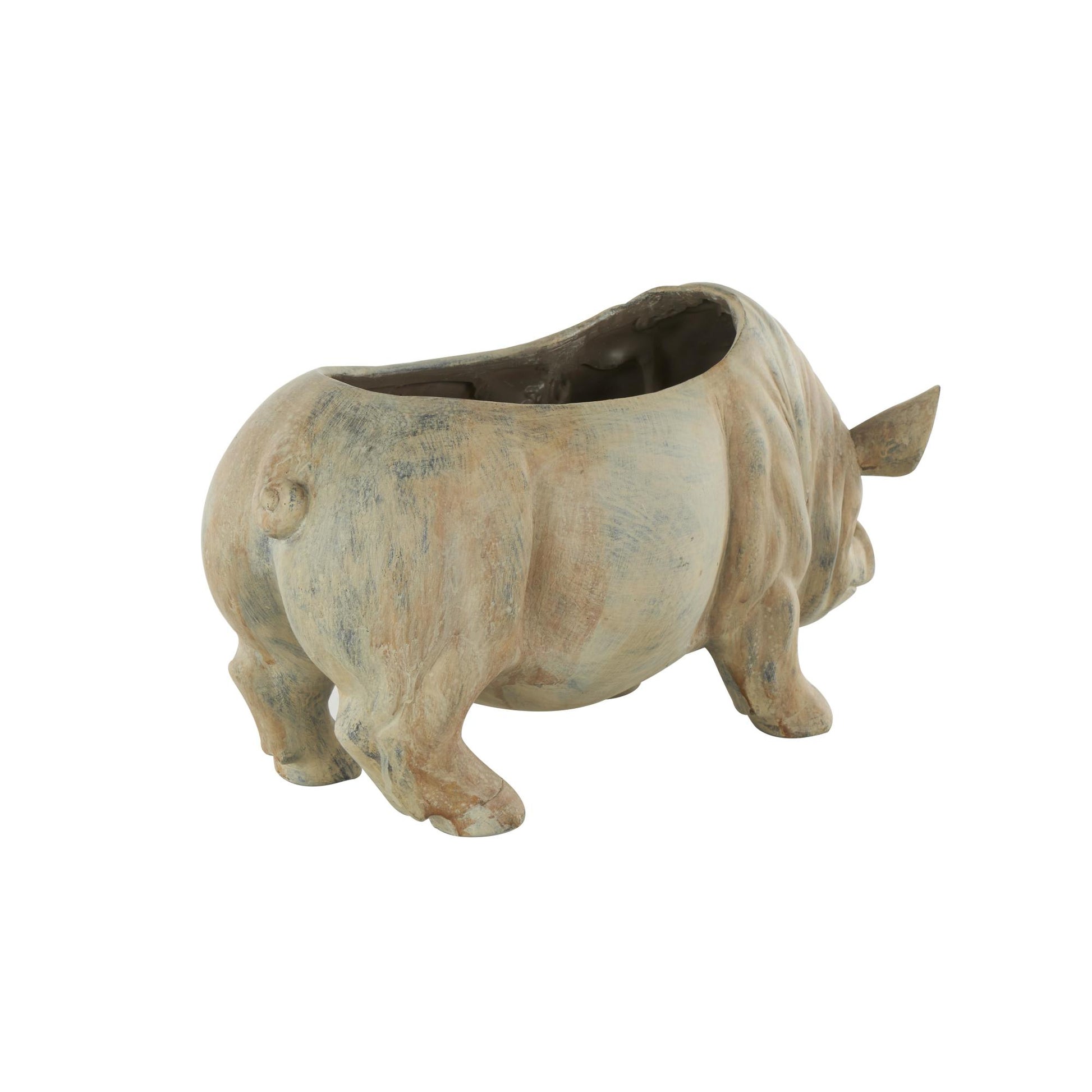 Pig Light Brown Resin Indoor Outdoor Planter with Distressed Details