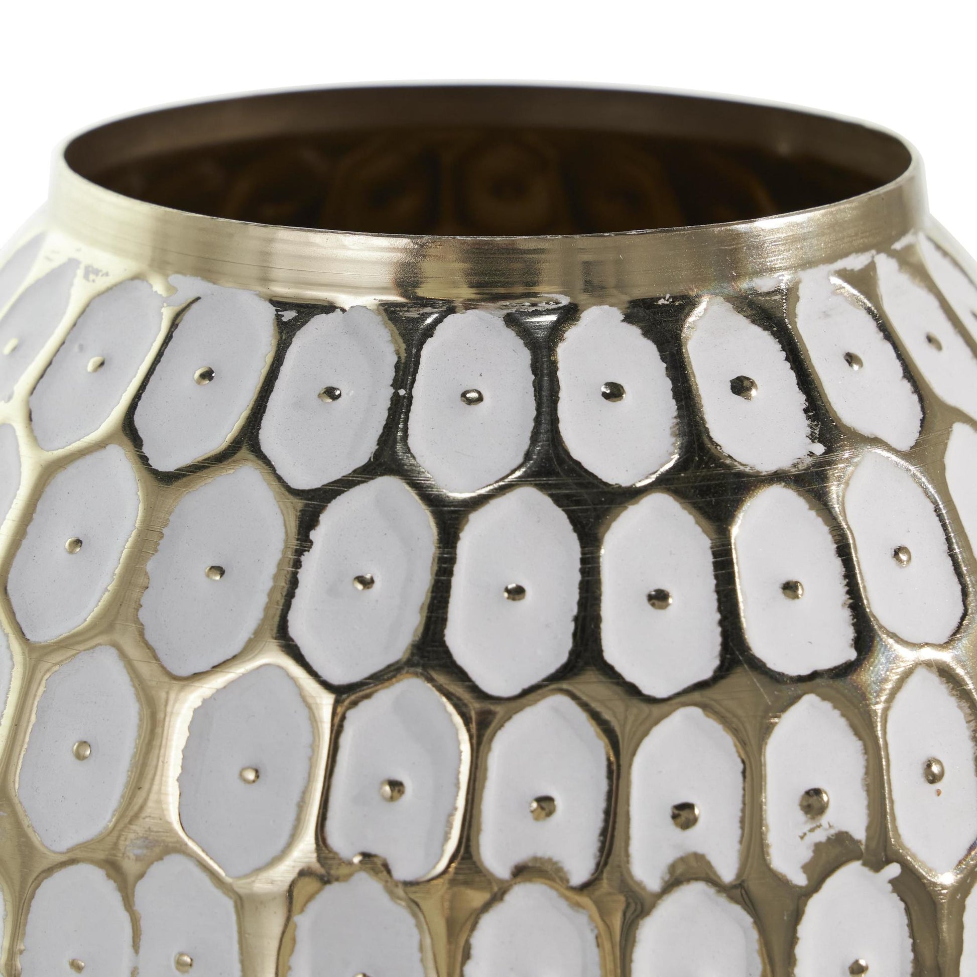 Geometric Gold Metal Geometric Dot Decorative Vase with White Accents