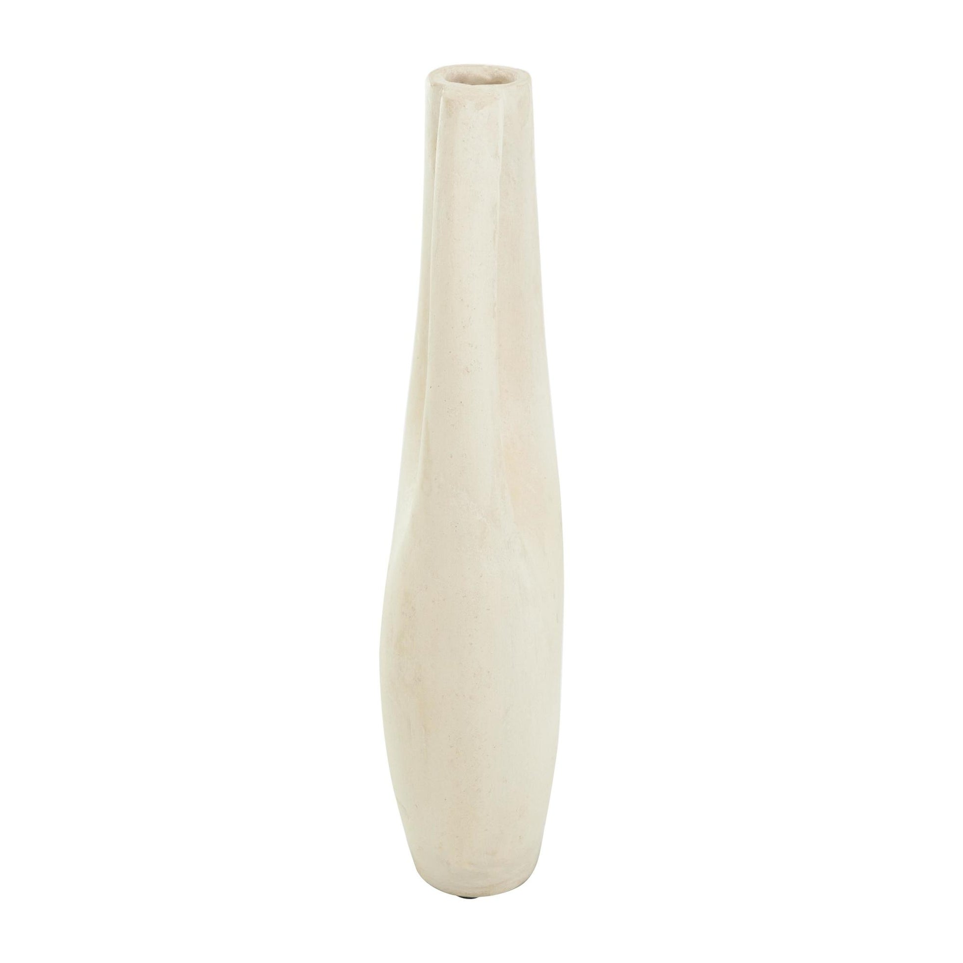 Abstract Beige Paper Mache Curved Decorative Vase with Handle