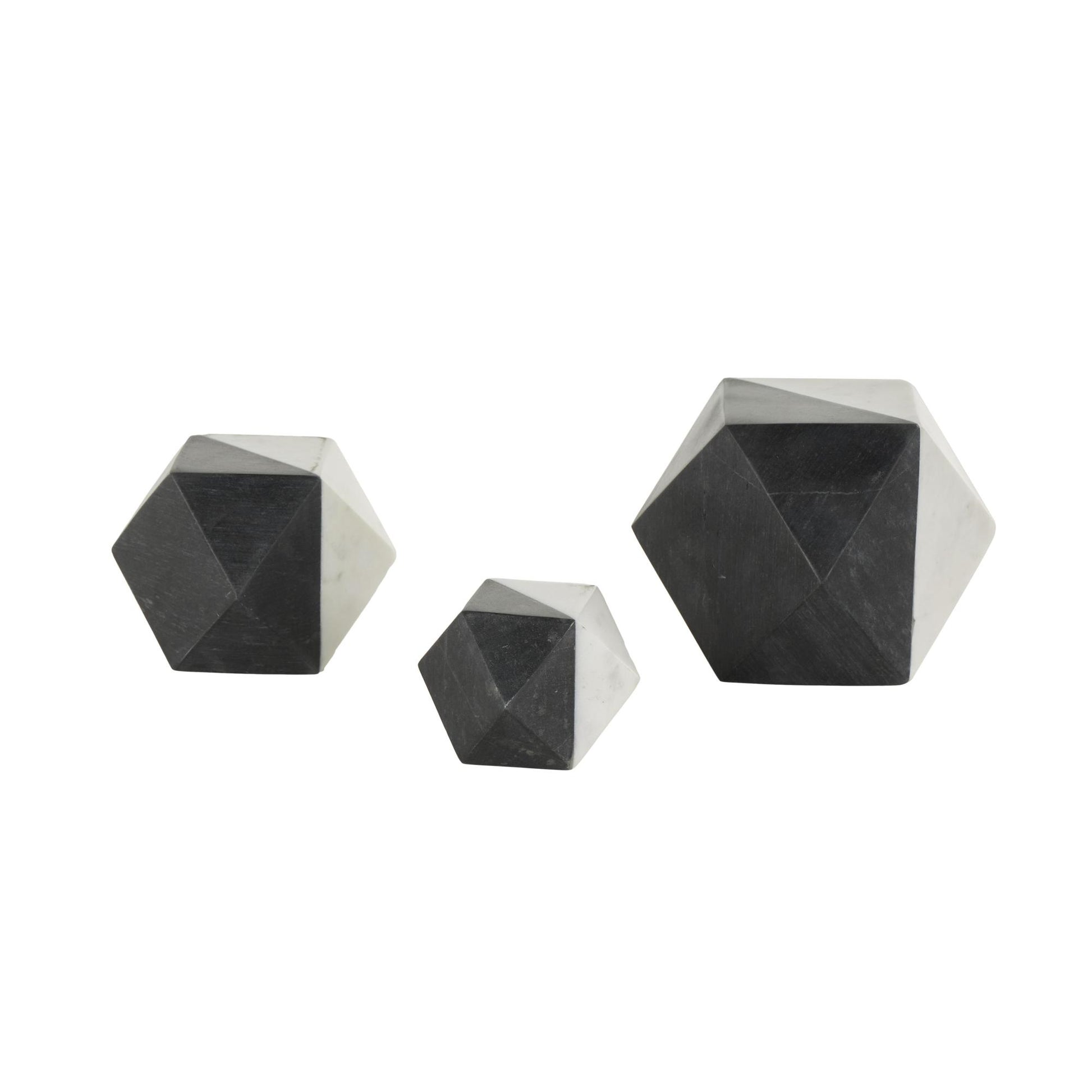 Set of 3 Geometric Marble Cube Two-Toned Hexagon Decorative Sculpture