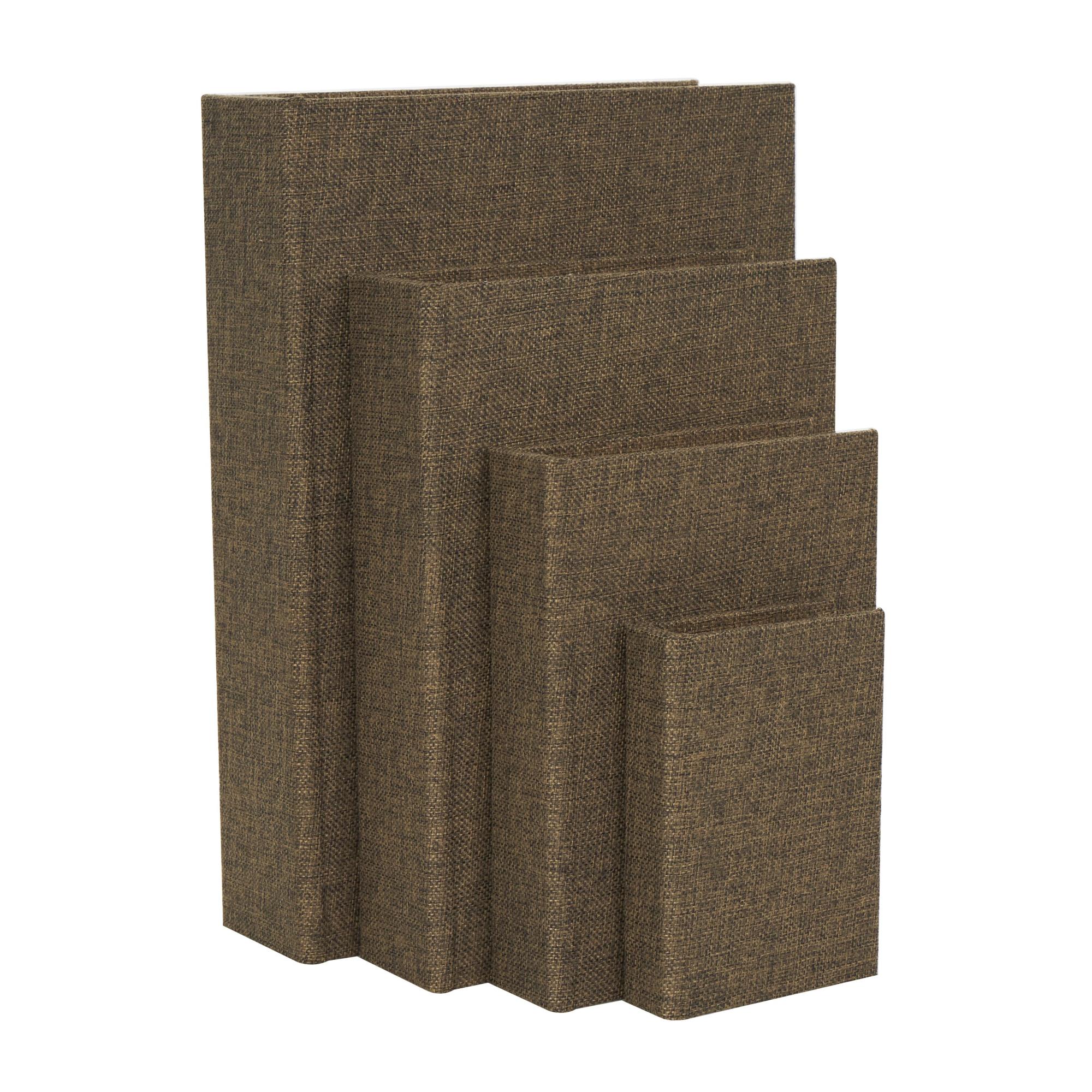 Set of 4 Dark Brown Fabric Faux Book Storage Decorative Box
