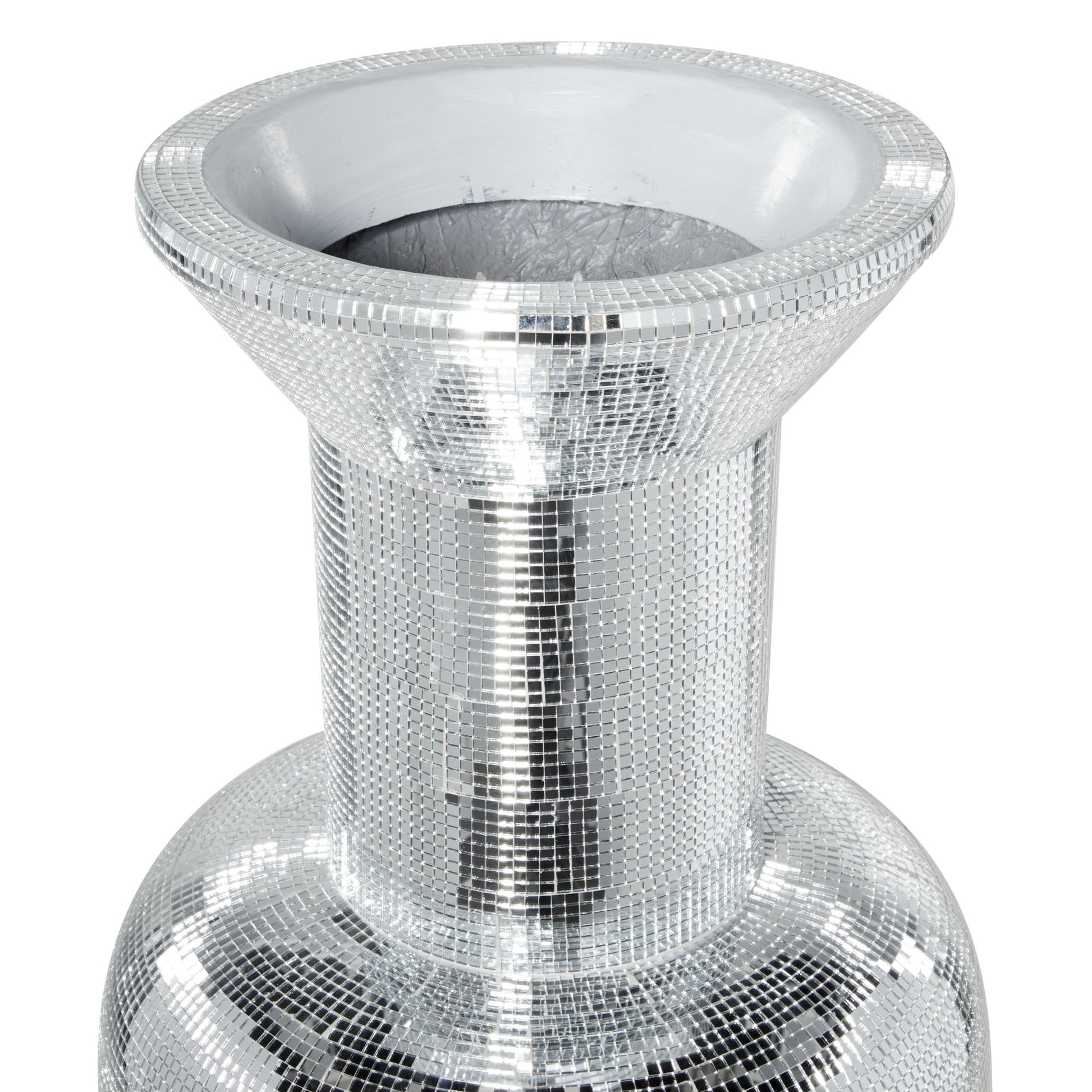 Silver Polystone Tall Floor Decorative Vase with Mosaic Mirror Inlay