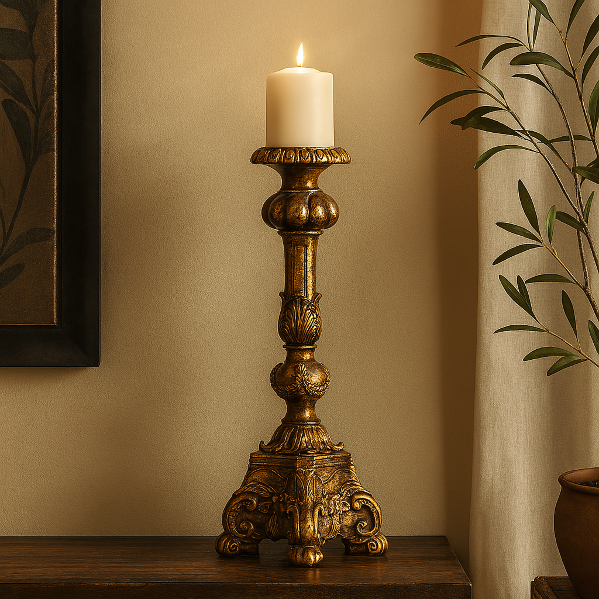 Gold Polystone Tall Standing Decorative Candle Holder