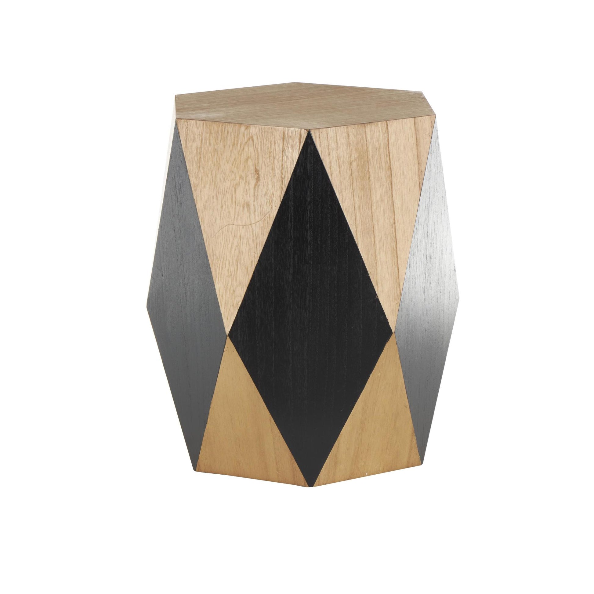 Geometric Brown Wood Diamond Side End Accent Table with Black Accents