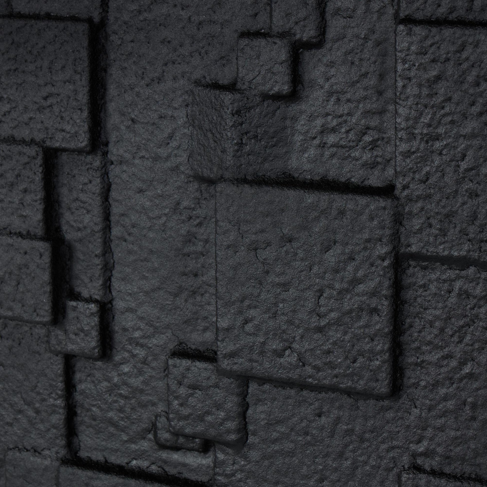 Geometric Black Wood Dimensional Textured Shapes Living Room Framed Wall Art with Brown Frame